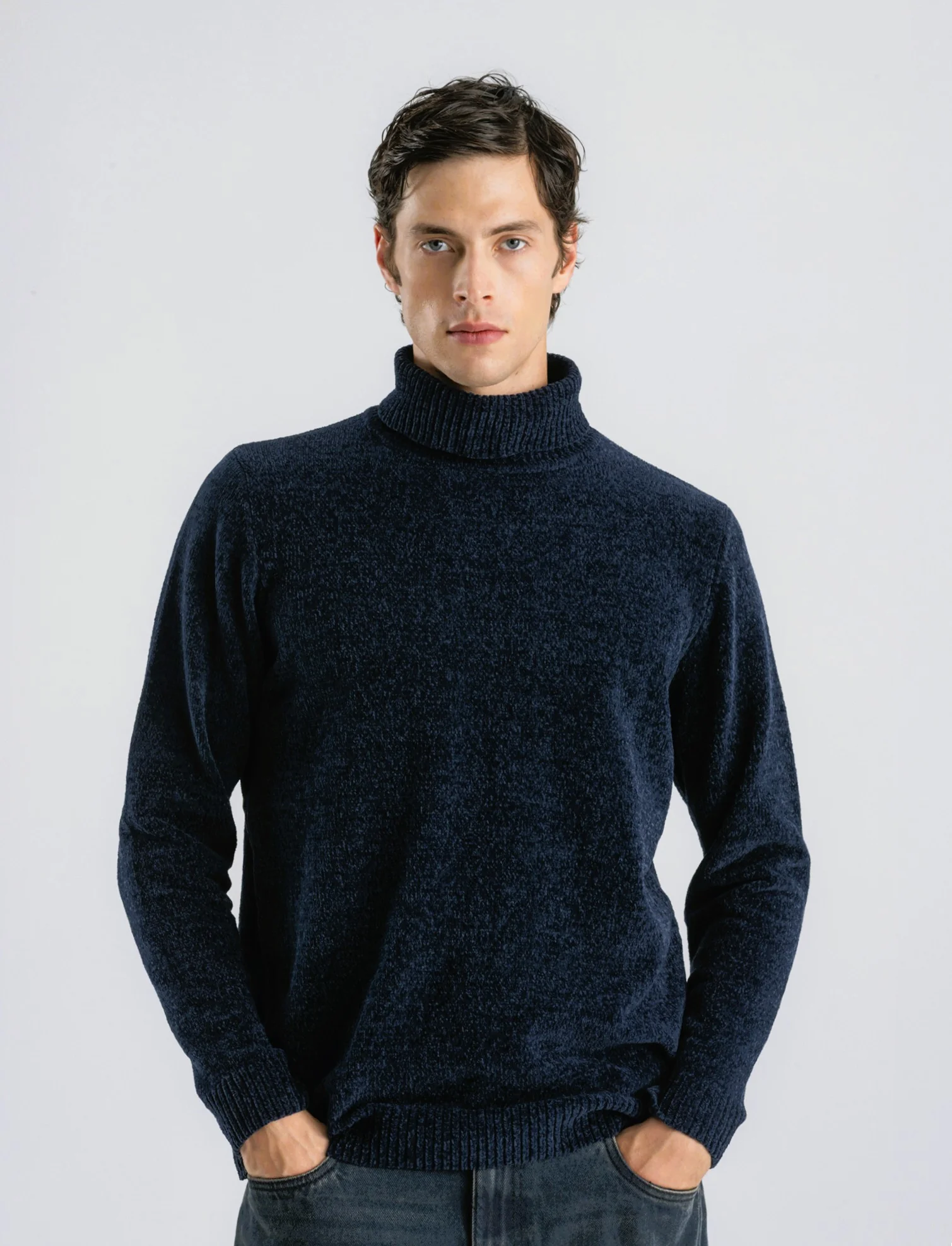 MAGLIA COLLO ALTO IN CINIGLIA - Blu - Image 3