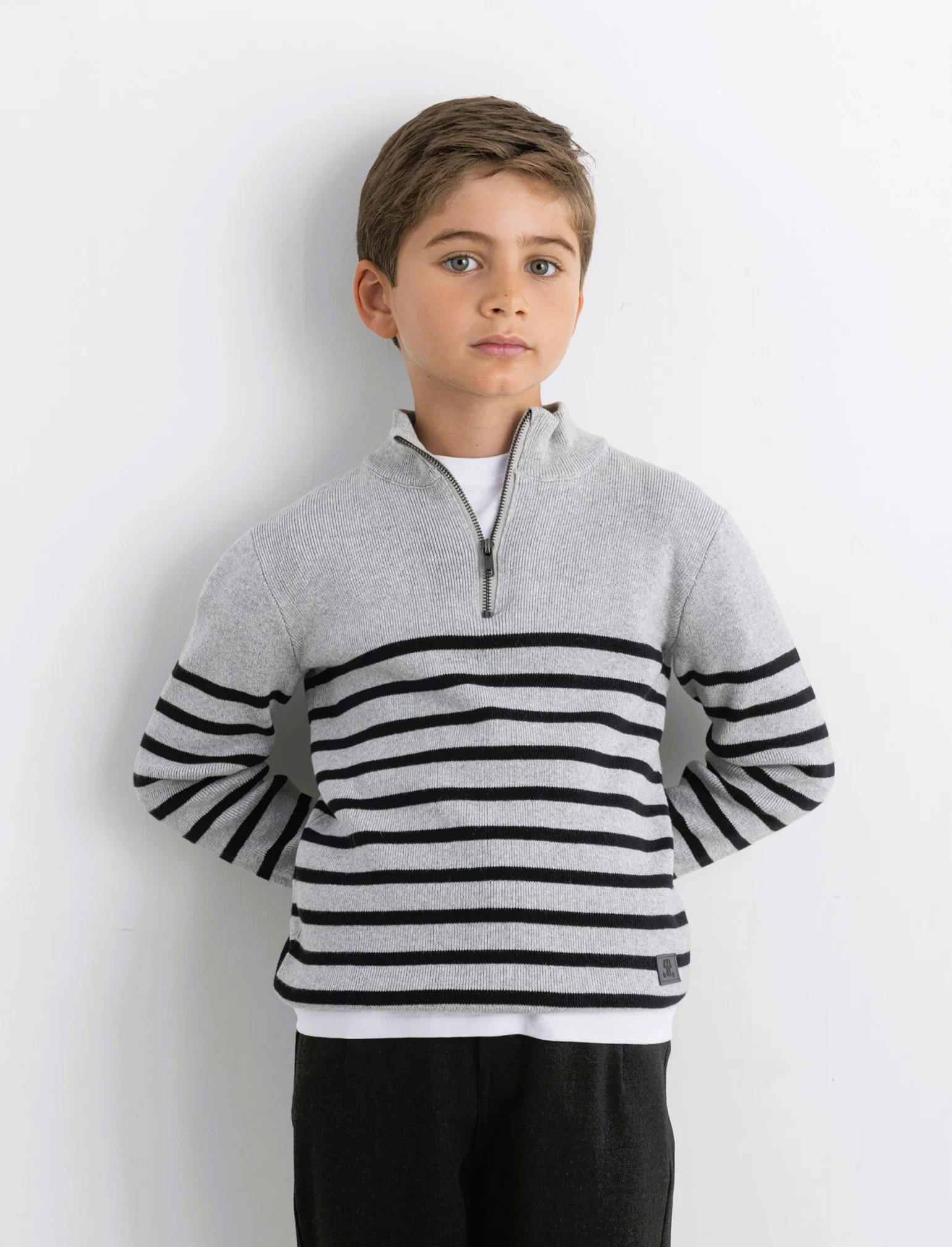 Maglia collo rigato - Grigio mel. - Image 3