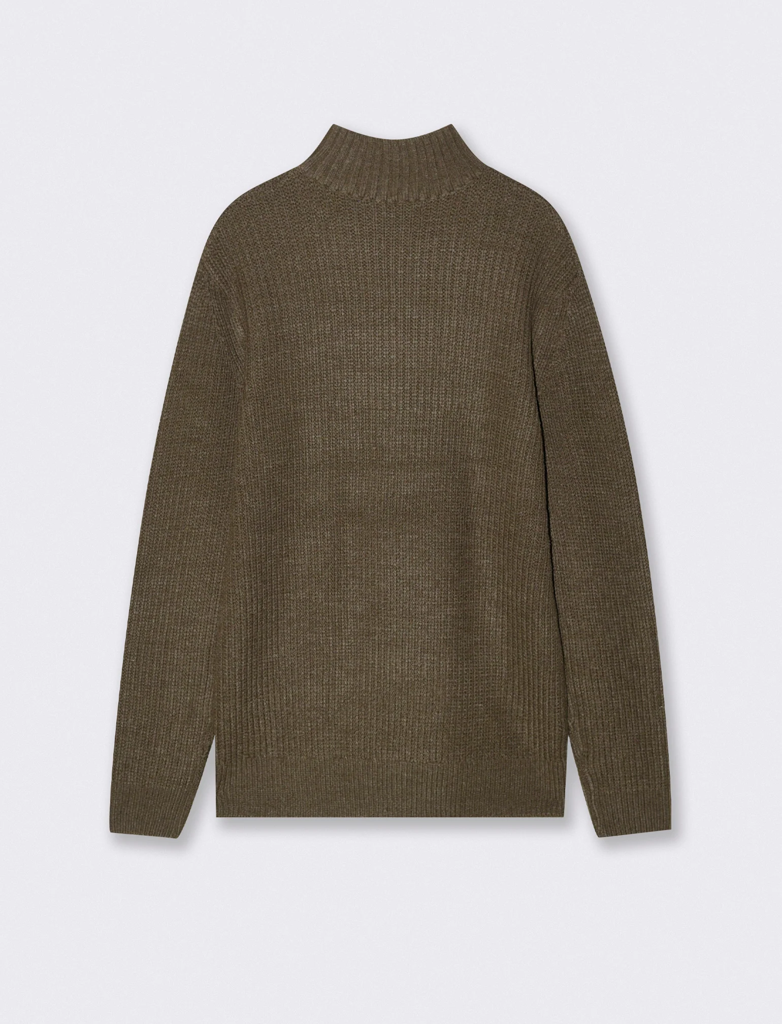 MAGLIA CON COLLO A CERNIERA E TEXTURE - Grigio fango - Image 2