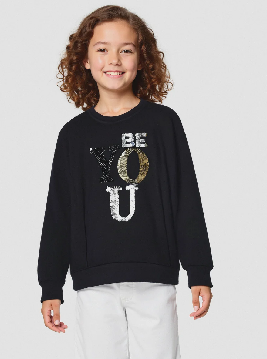 Maglia con paillettes reversibili - Nero