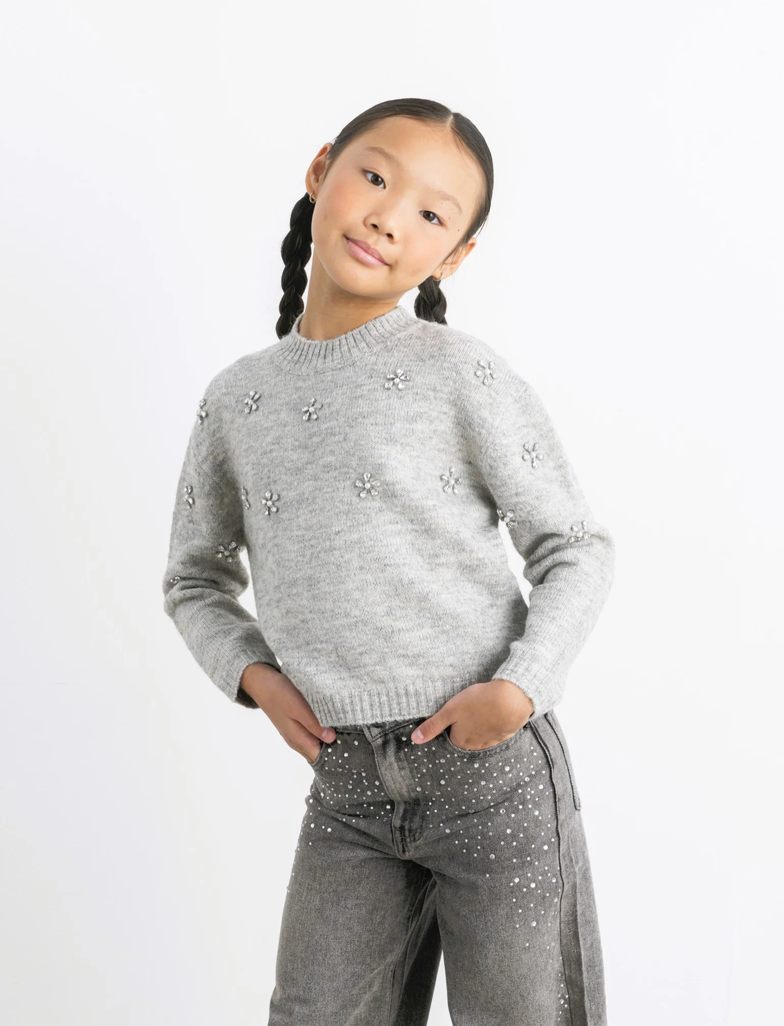 Maglia con pietre - Grigio melange - Image 3