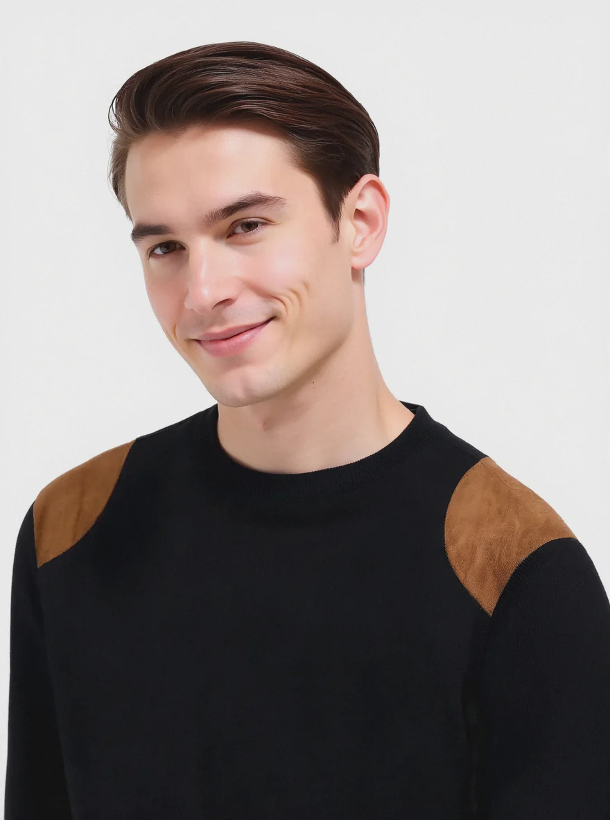 MAGLIA CON TOPPE EFFETTO SUEDE - Blu