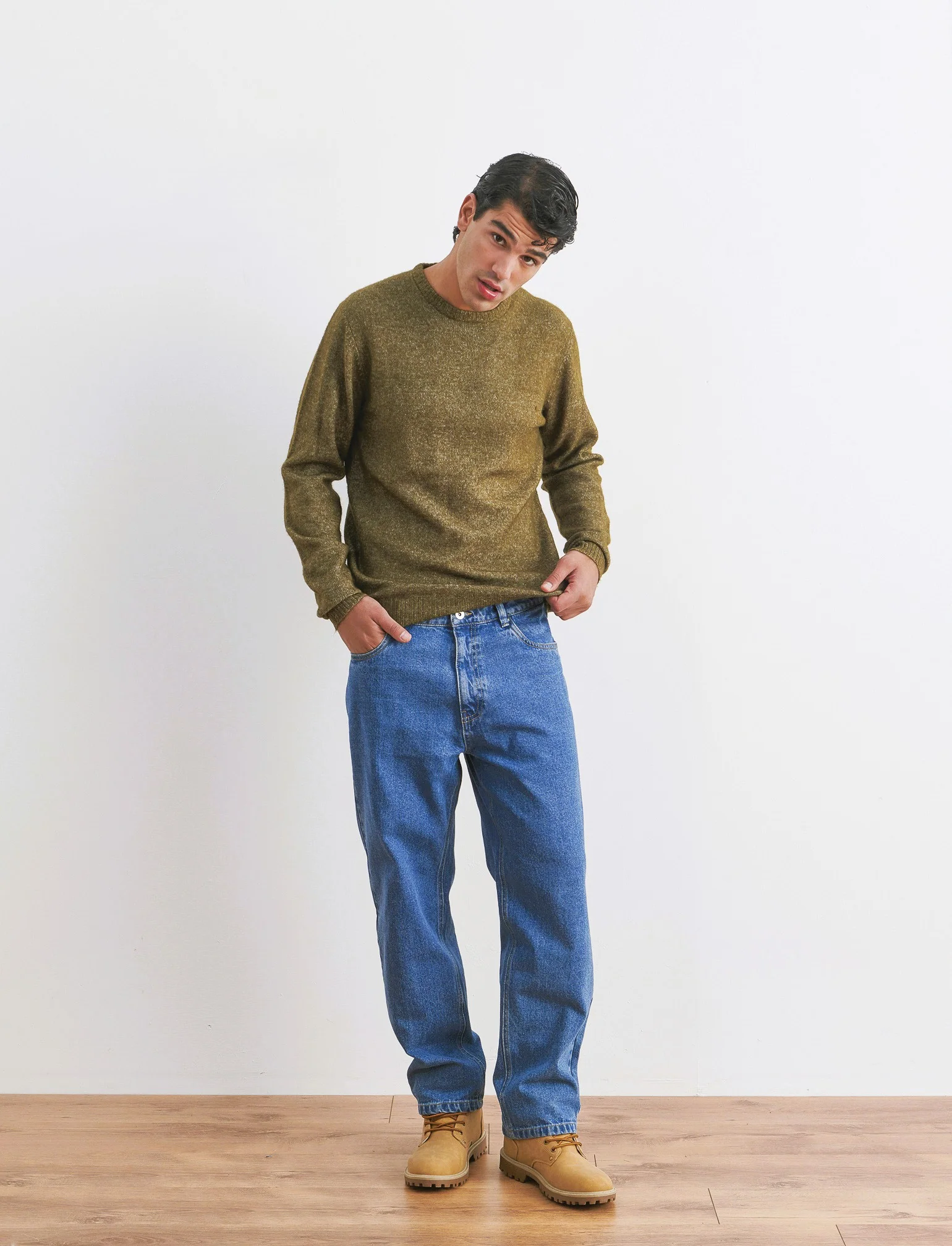 MAGLIA EFFETTO LANA CON CONTRASTO INTERNO - Verde militare - Image 2