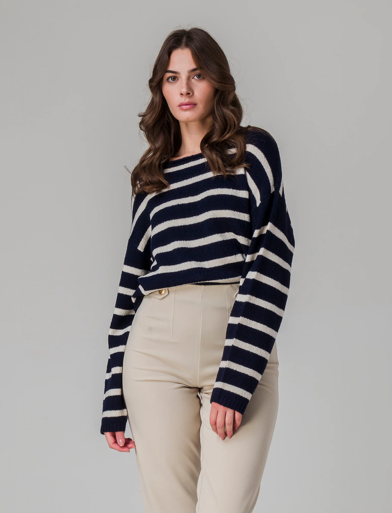 Maglia giro collo a strisce da donna - var 2