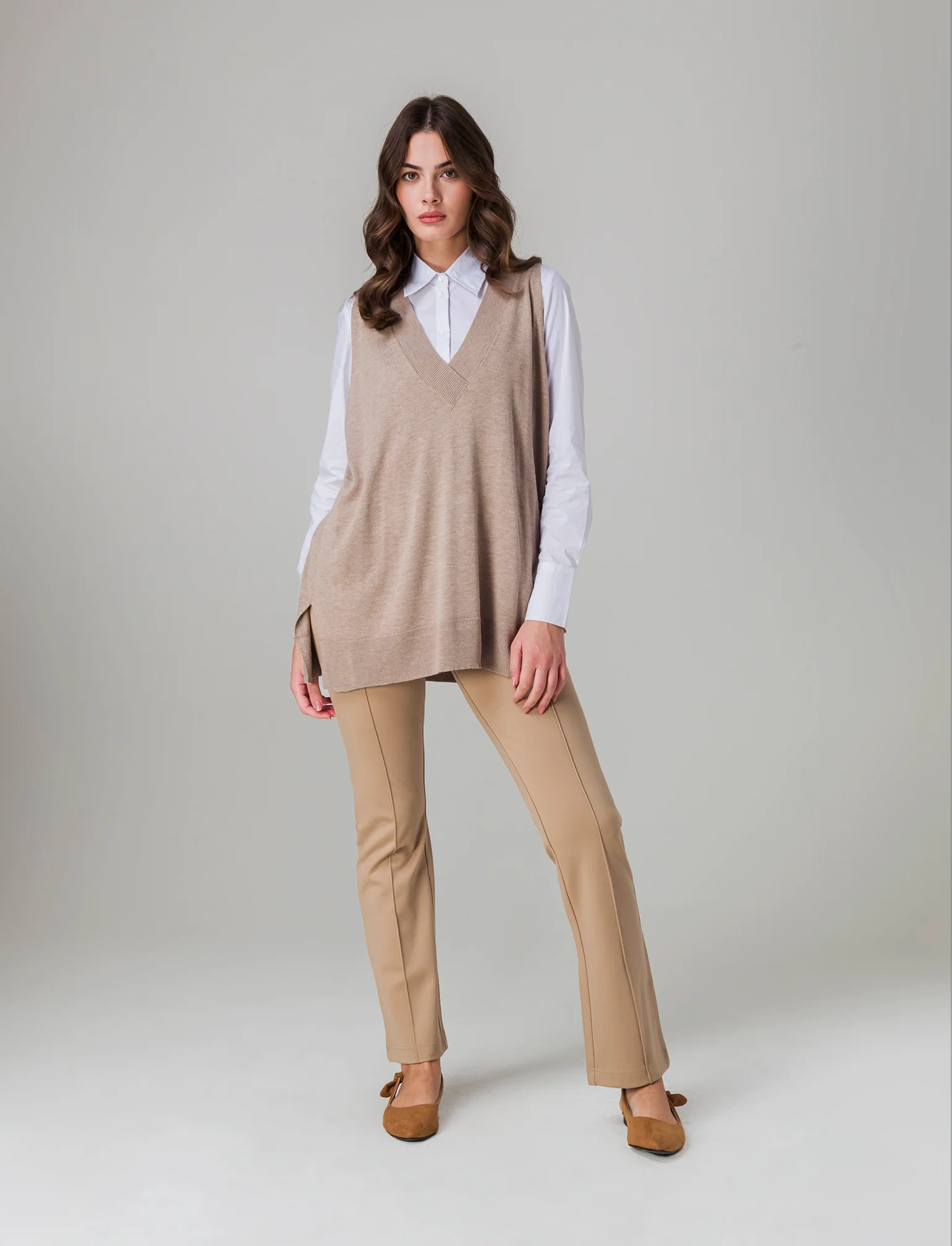 Maglia giro manica da donna - Cammello - Image 3