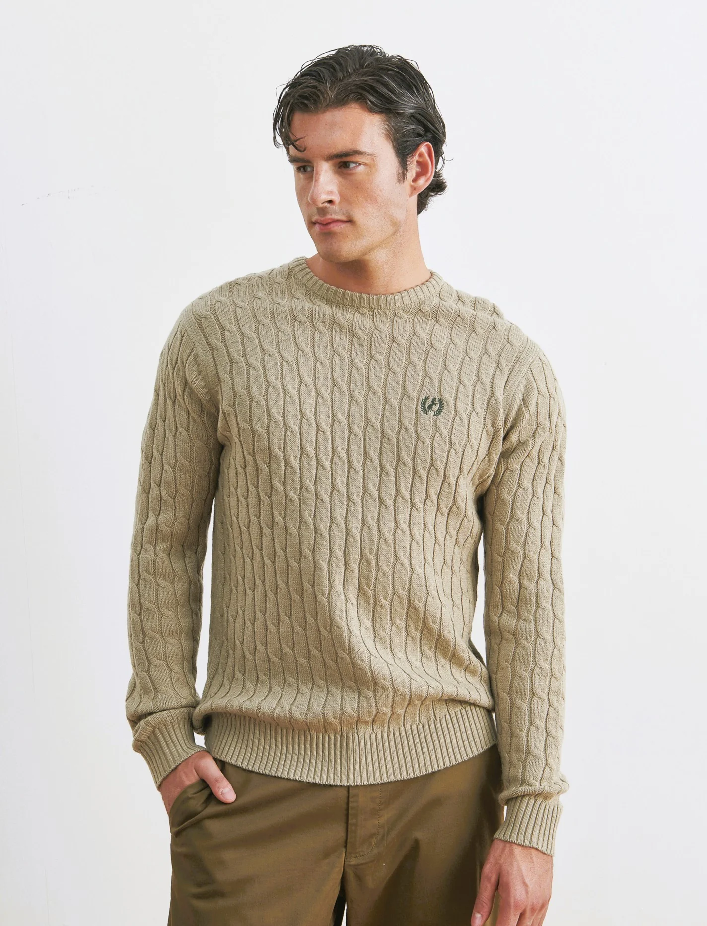 MAGLIA GIROCOLLO A TRECCE: - Beige - Image 3
