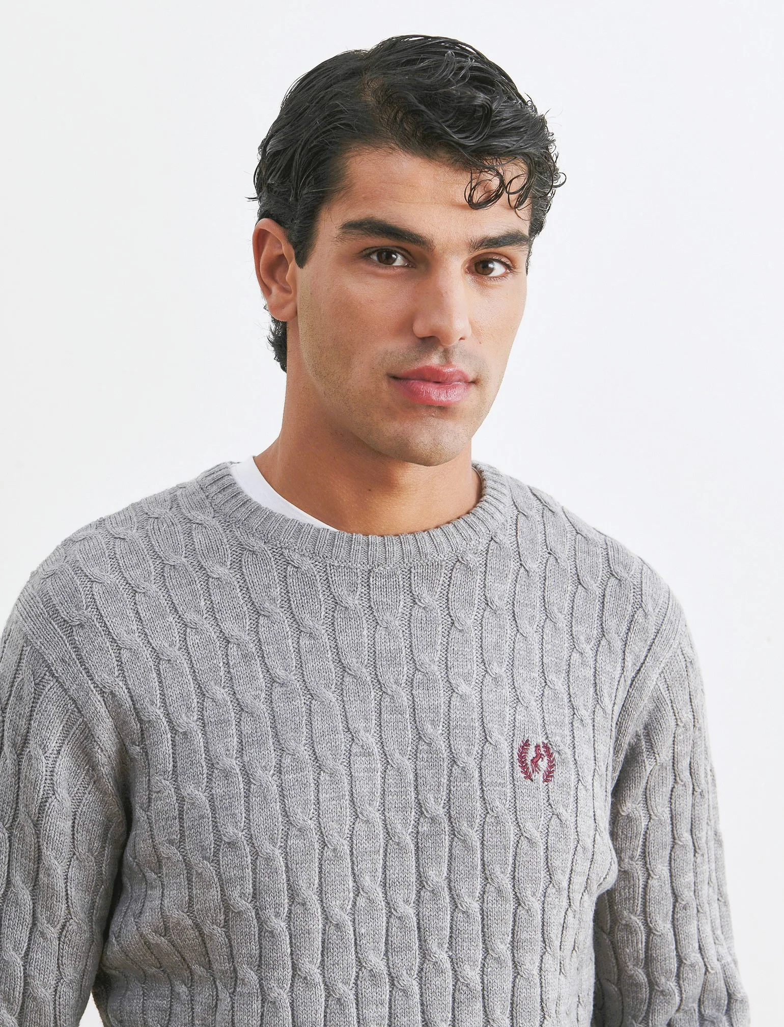 MAGLIA GIROCOLLO A TRECCE: - Grigio mel. - Image 3