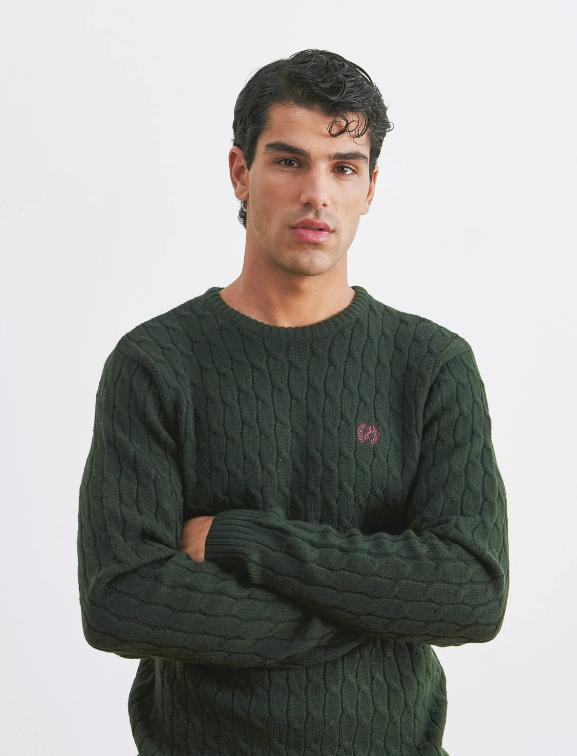 MAGLIA GIROCOLLO A TRECCE: - Verde scuro - Image 3