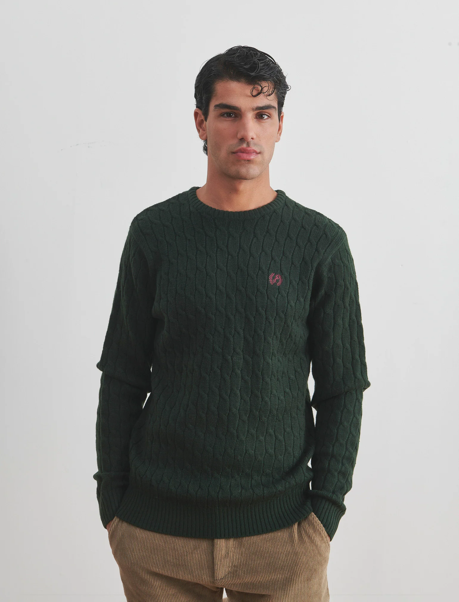 MAGLIA GIROCOLLO A TRECCE: - Verde scuro - Image 4