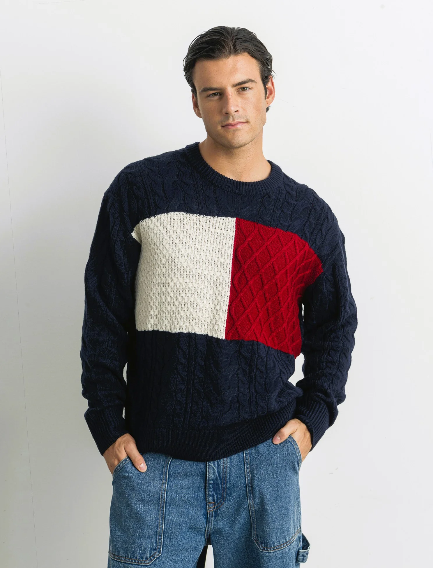 MAGLIA GIROCOLLO AD INTARSIO - Blu - Image 3