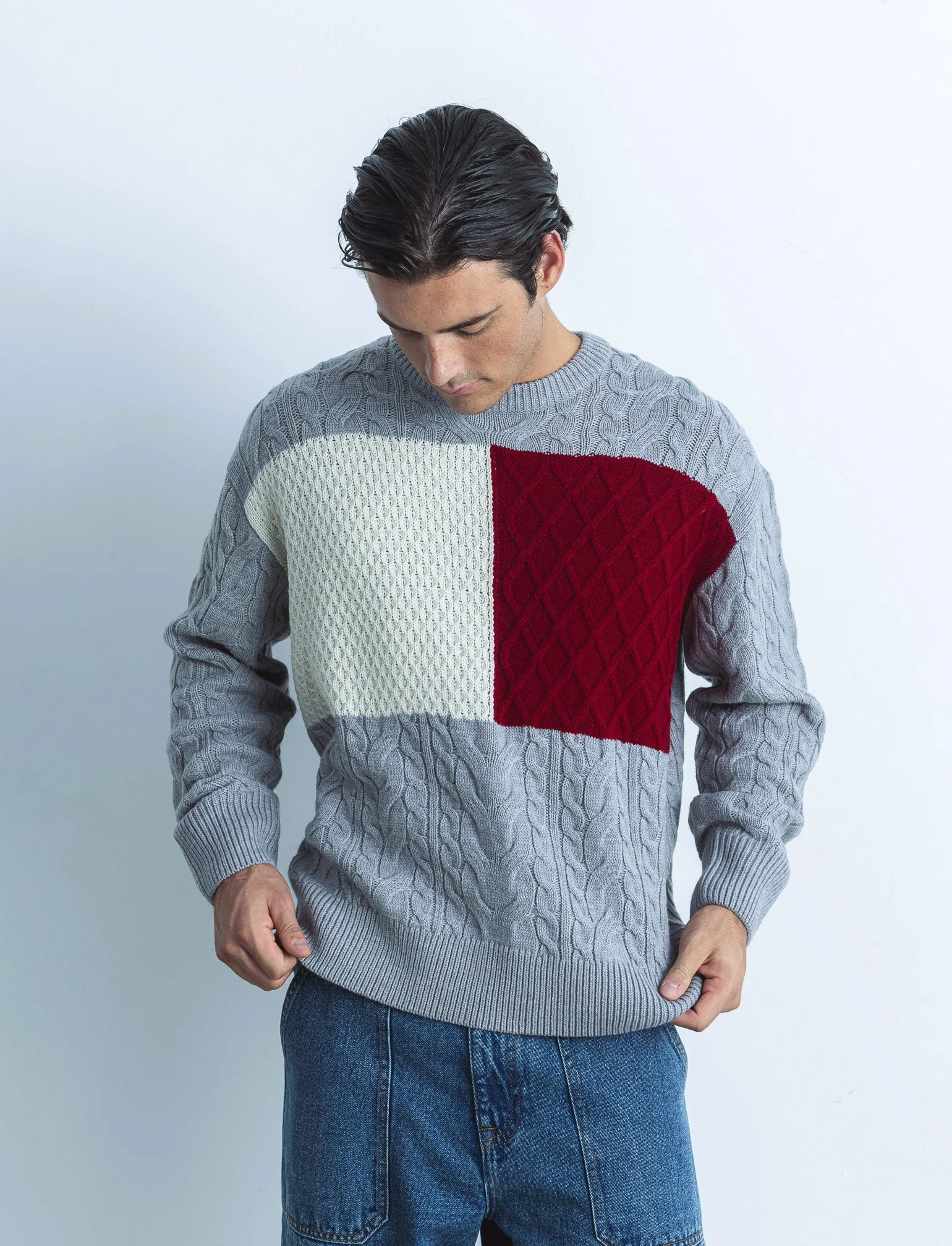 MAGLIA GIROCOLLO AD INTARSIO - Grigio mel. - Image 4
