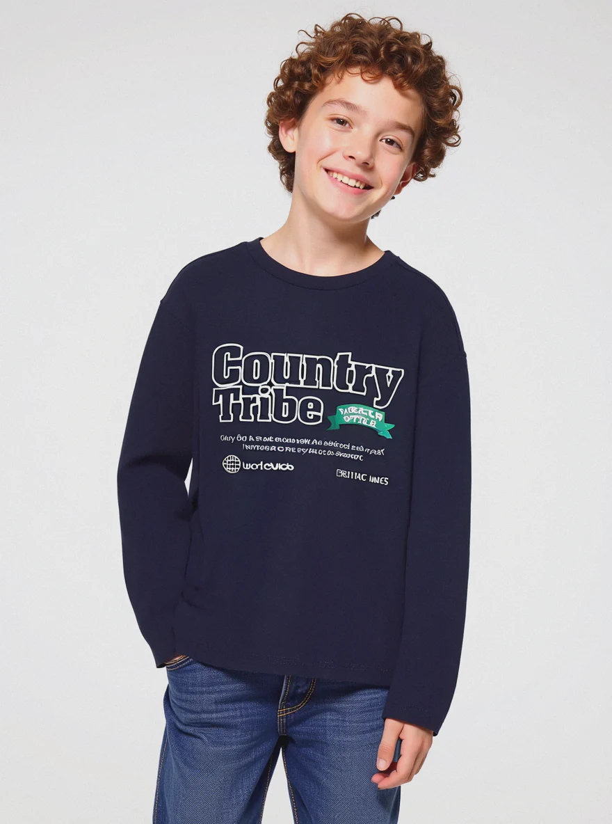 MAGLIA GIROCOLLO CON STAMPA - Blu