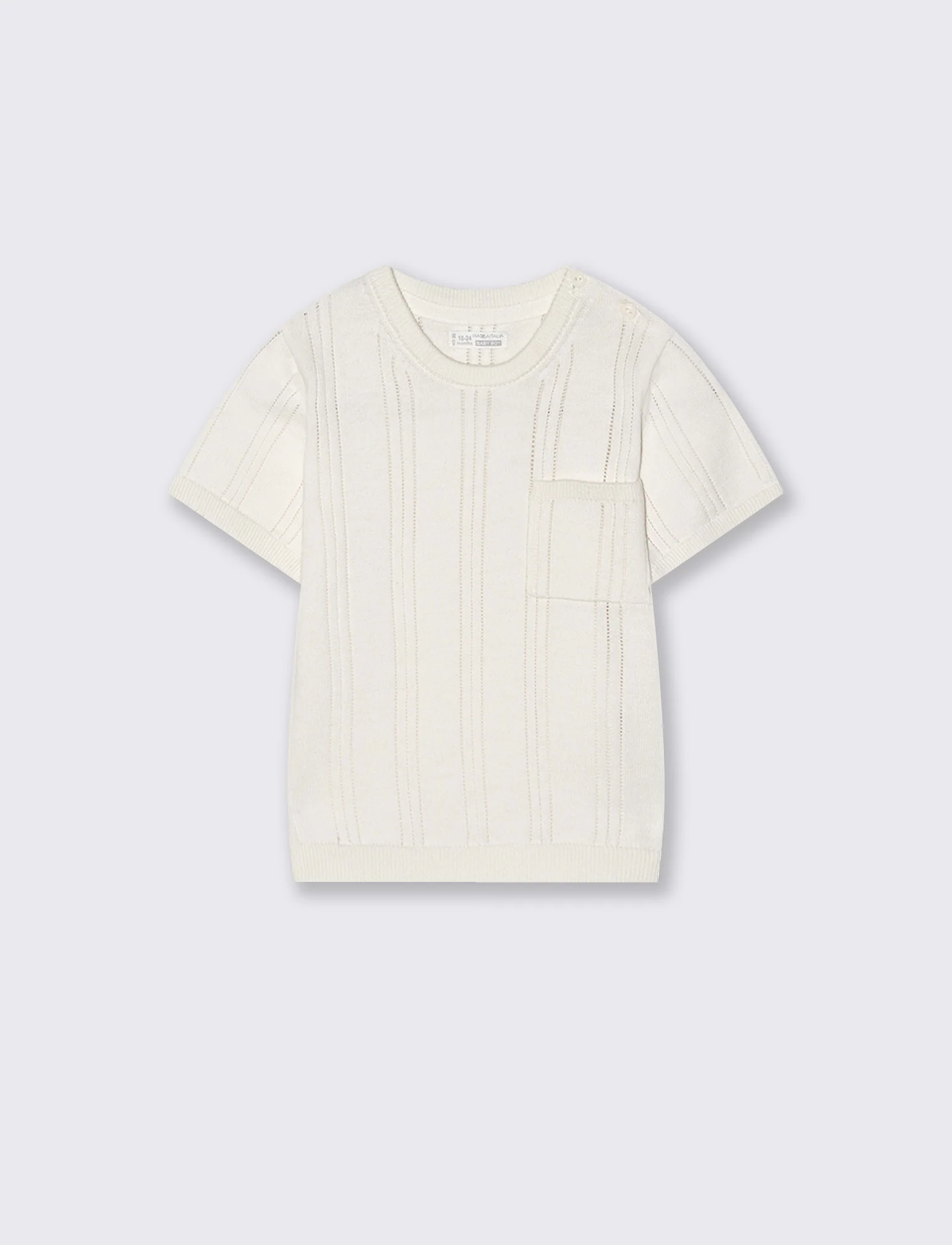 Maglia girocollo con taschino trendy - Bianco latte - Image 2