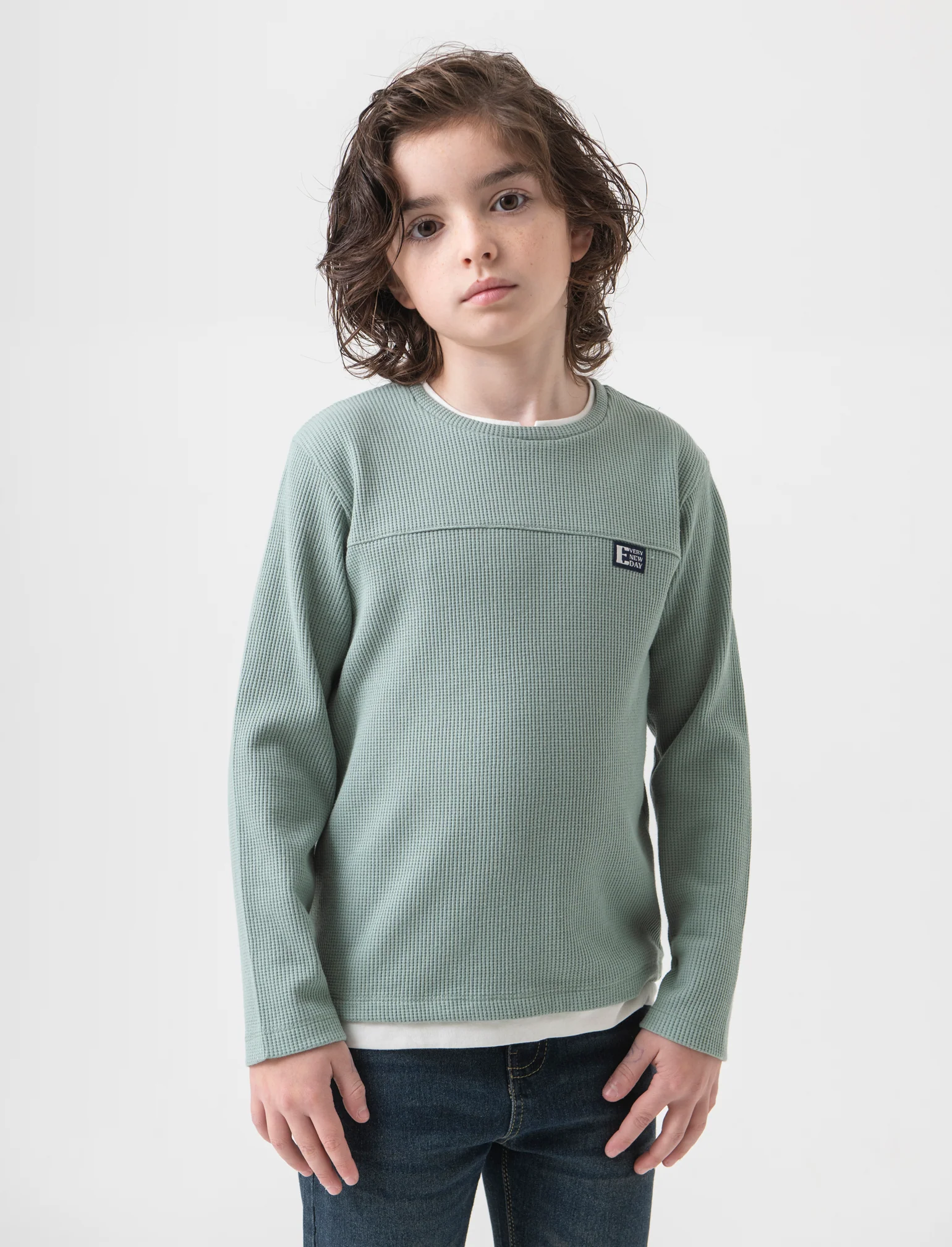 Maglia girocollo da bambino - Verde salvia