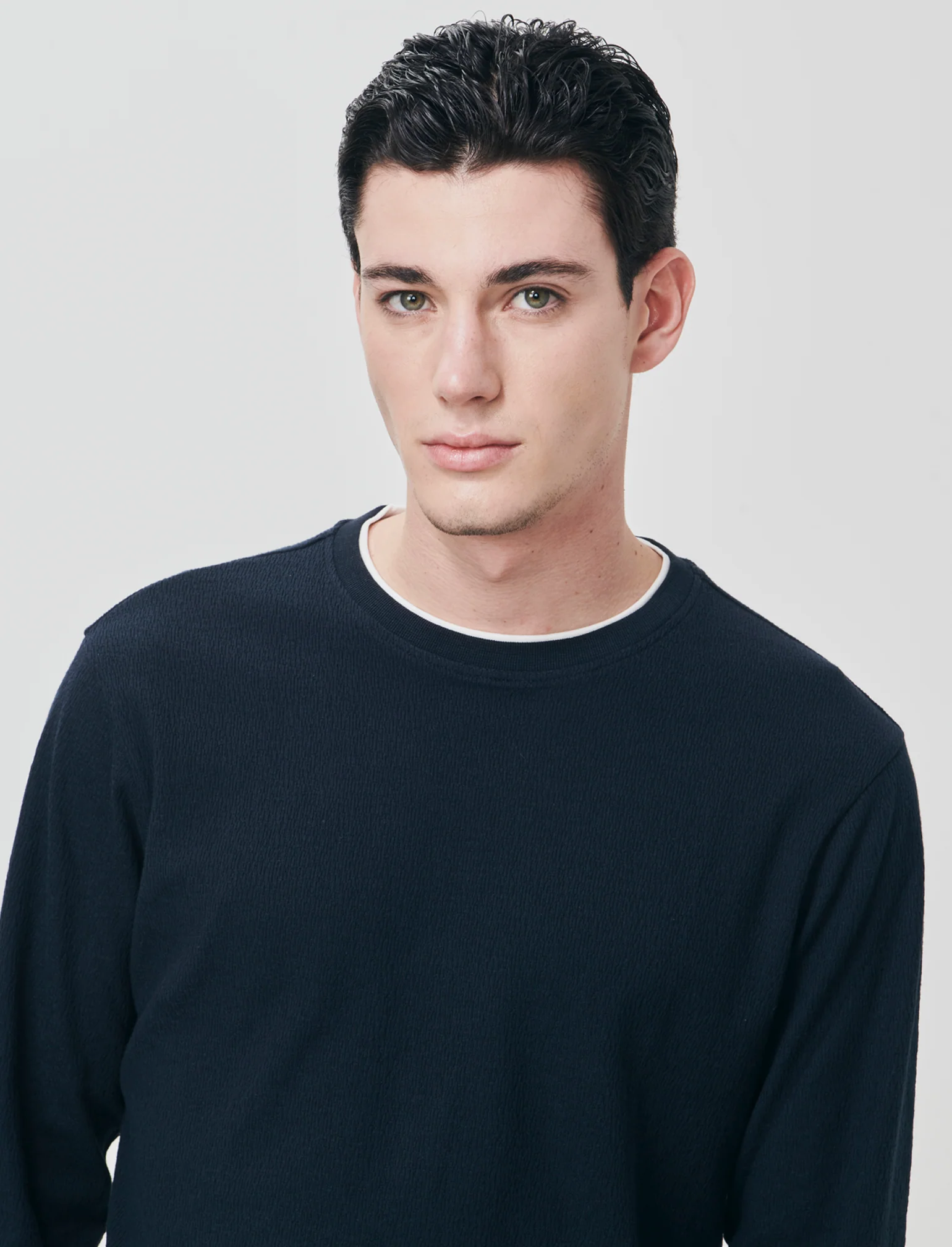 Maglia girocollo jacquard in misto cotone - Blu - Image 2