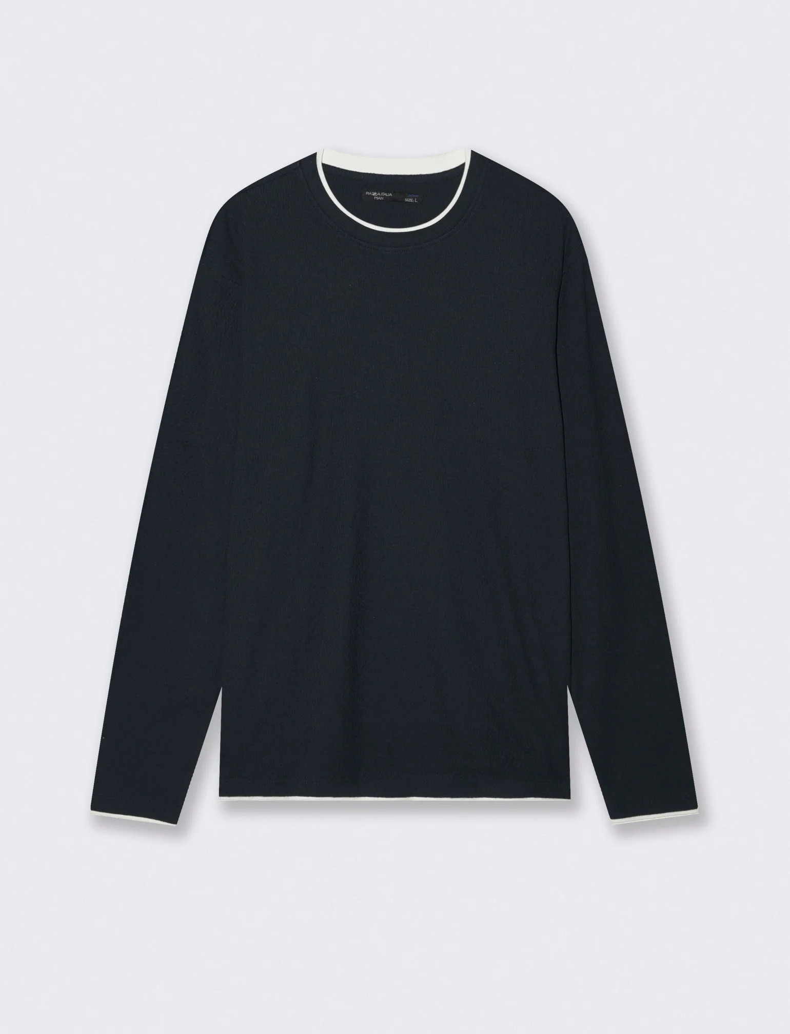 Maglia girocollo jacquard in misto cotone - Blu - Image 3