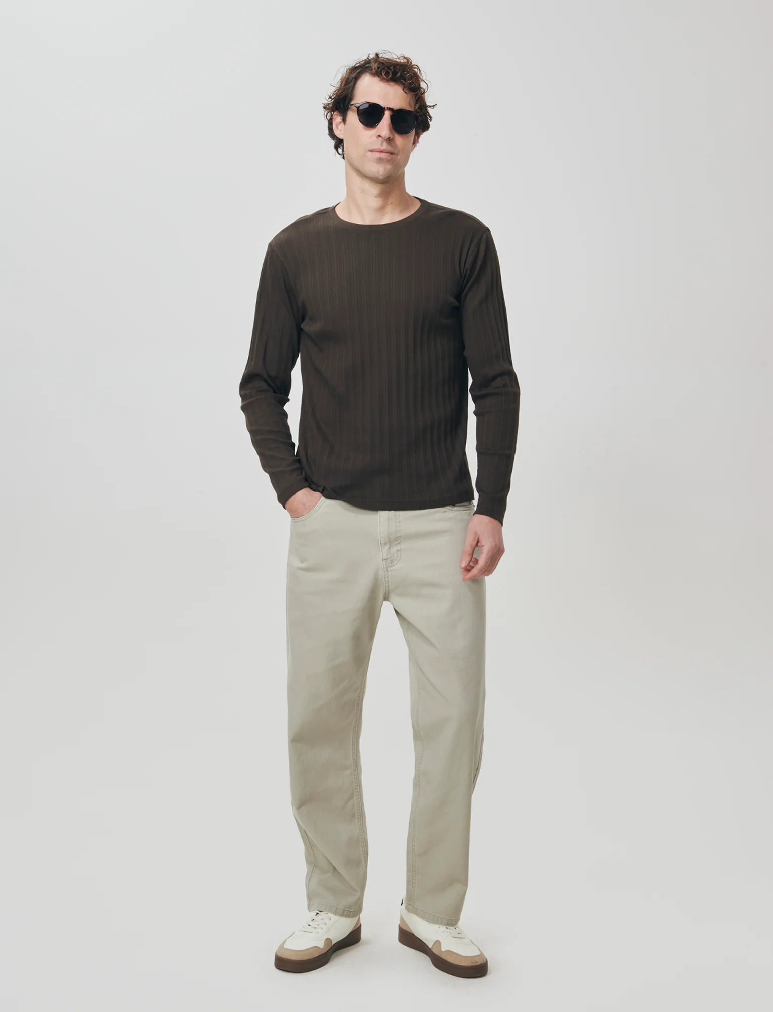 Maglia girocollo jacquard maniche lunghe - Moro
