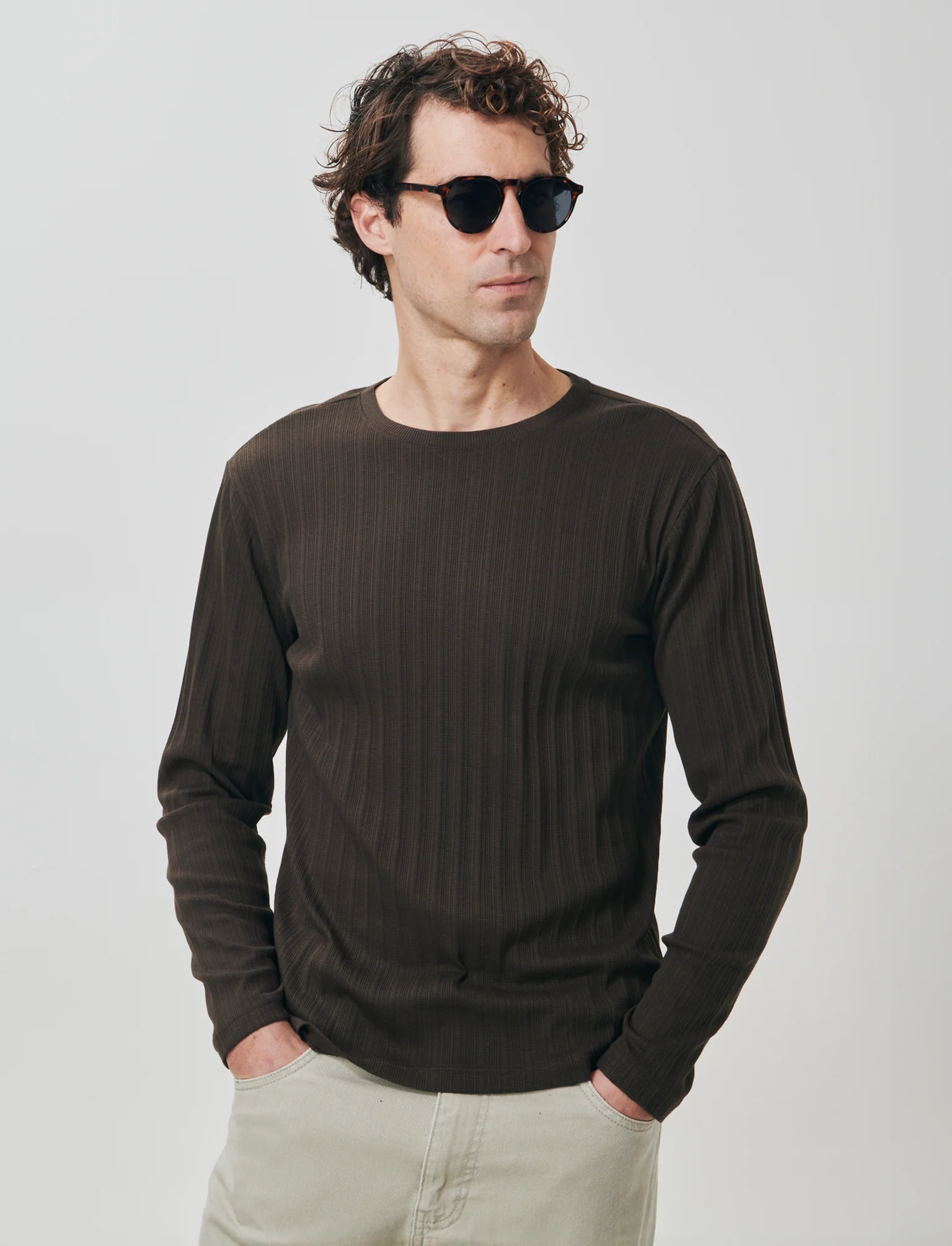 Maglia girocollo jacquard maniche lunghe - Moro - Image 3