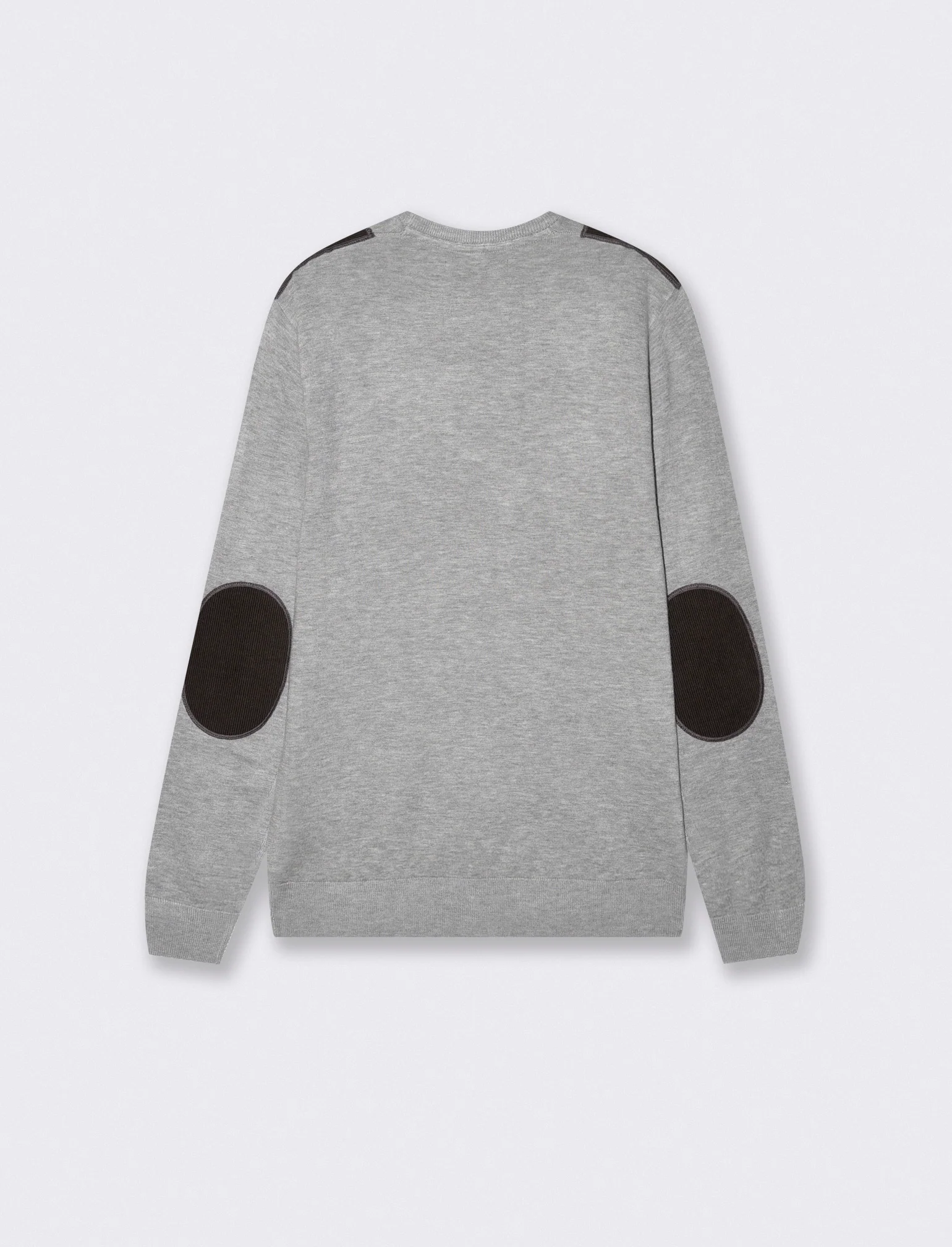 Maglia girocollo slim fit con toppe velluto - Grigio mel. - Image 2