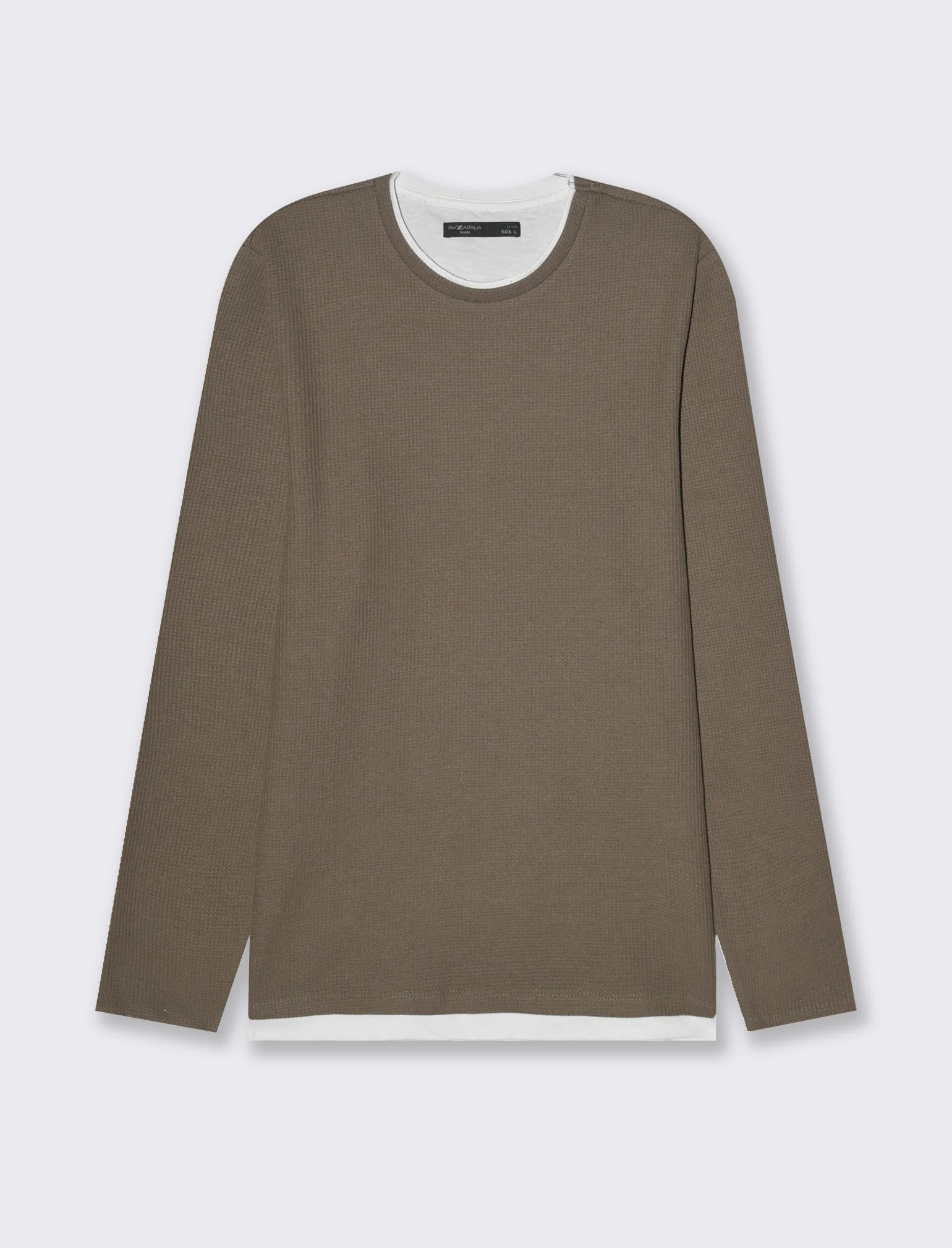 Maglia girocollo struttura waffel da uomo - Grigio fango