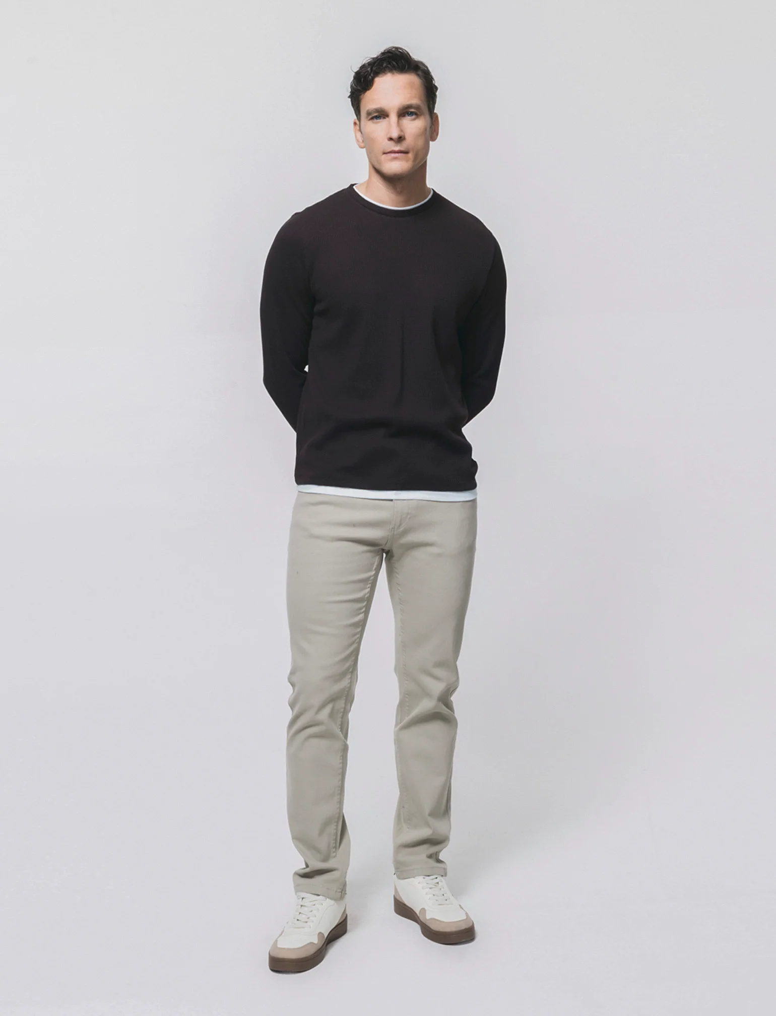 Maglia girocollo waffel in misto cotone - Moro - Image 3