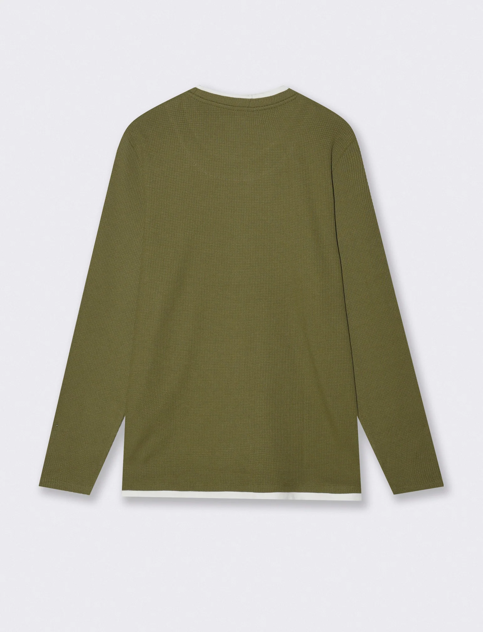 Maglia girocollo waffel in misto cotone - Verde oliva - Image 2
