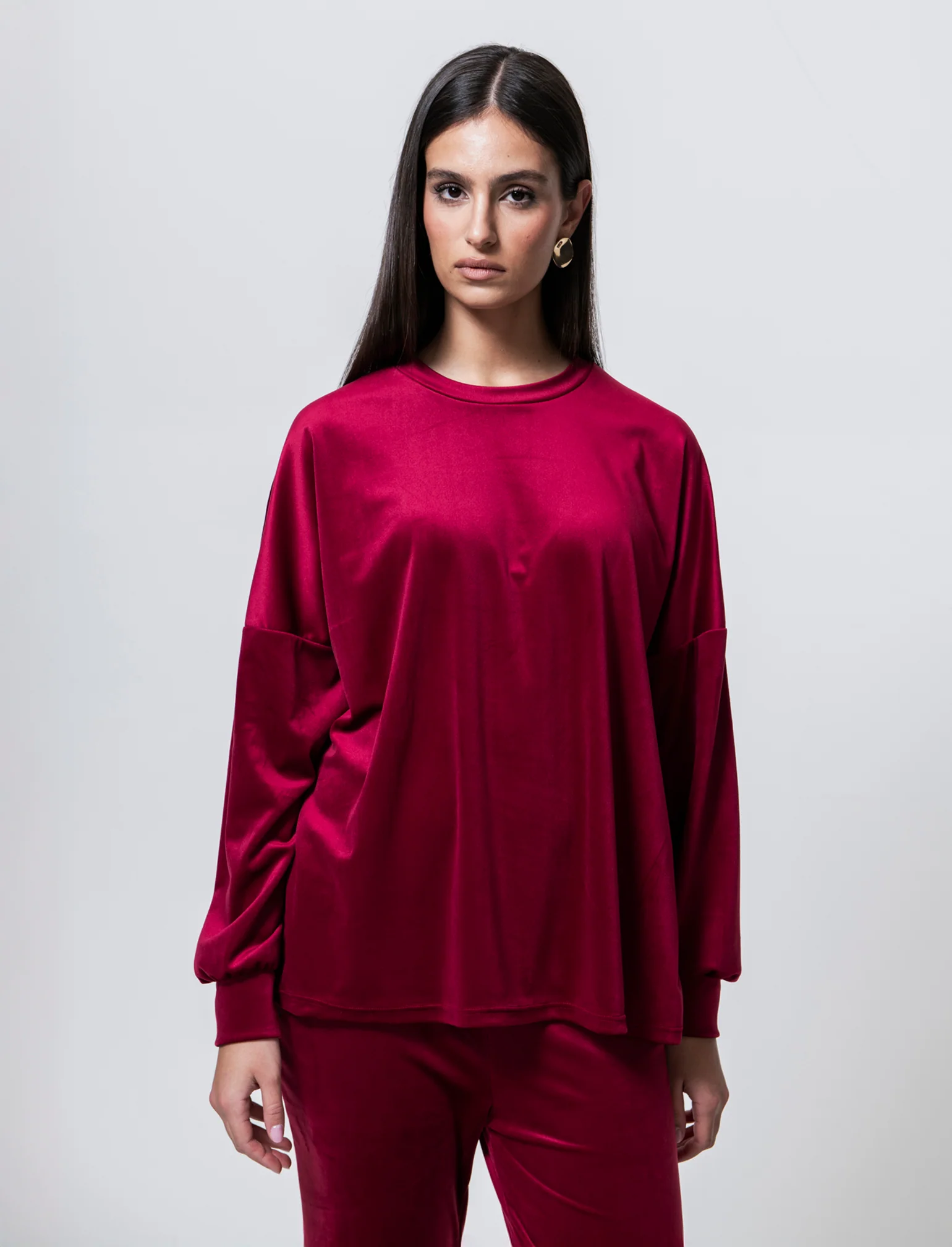 Maglia in ciniglia girocollo - Bordeaux - Image 3