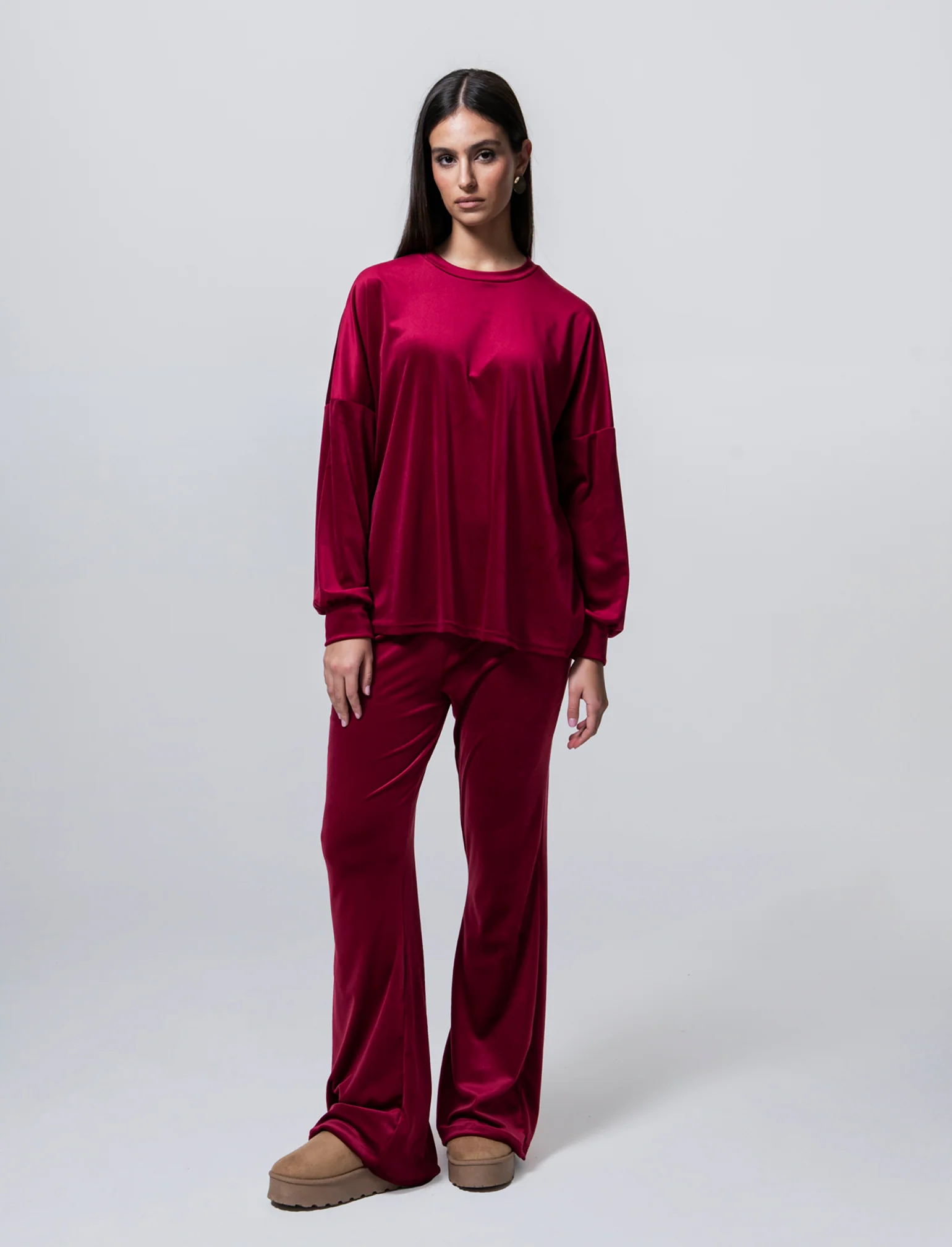 Maglia in ciniglia girocollo - Bordeaux - Image 4