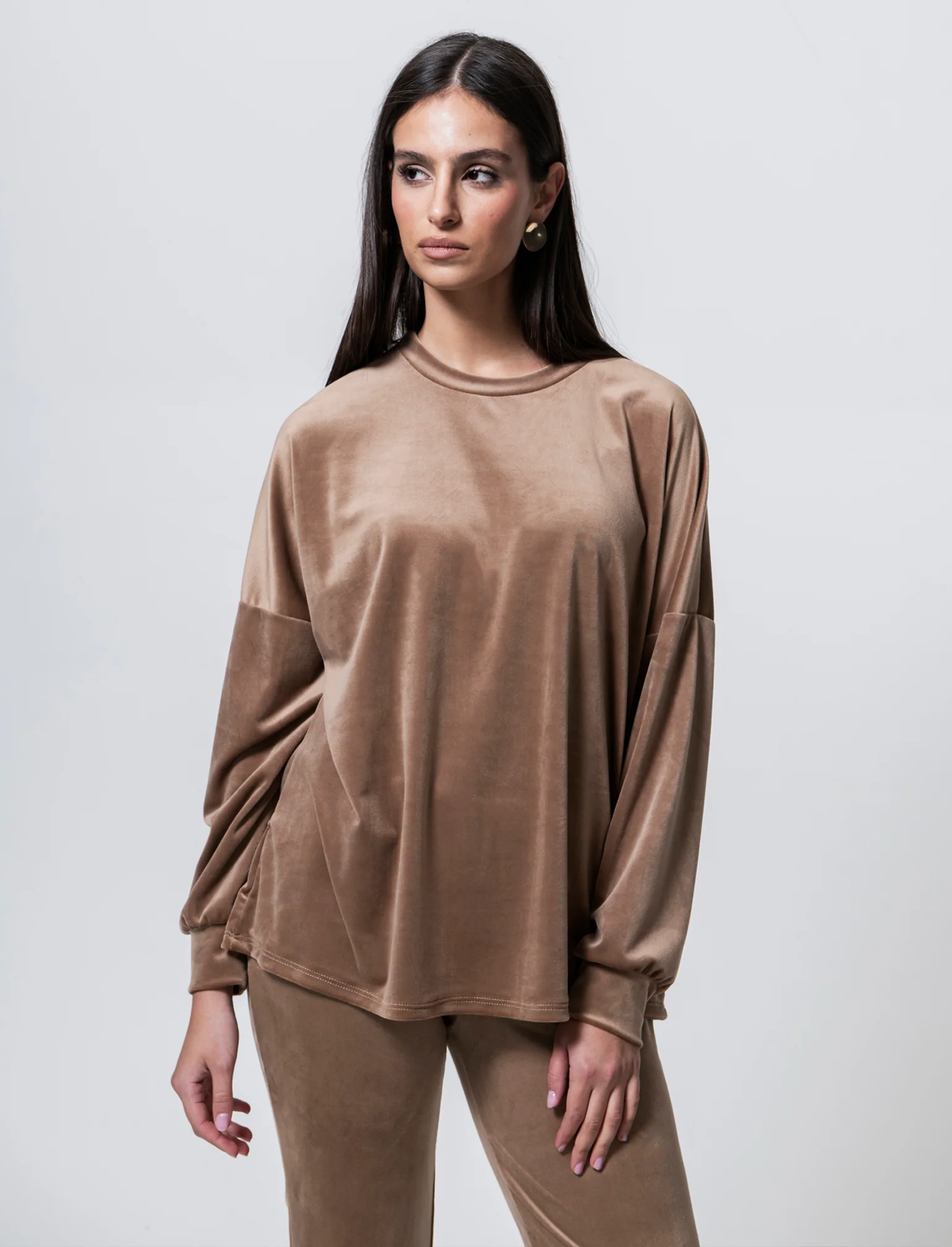 Maglia in ciniglia girocollo - Cammello - Image 3