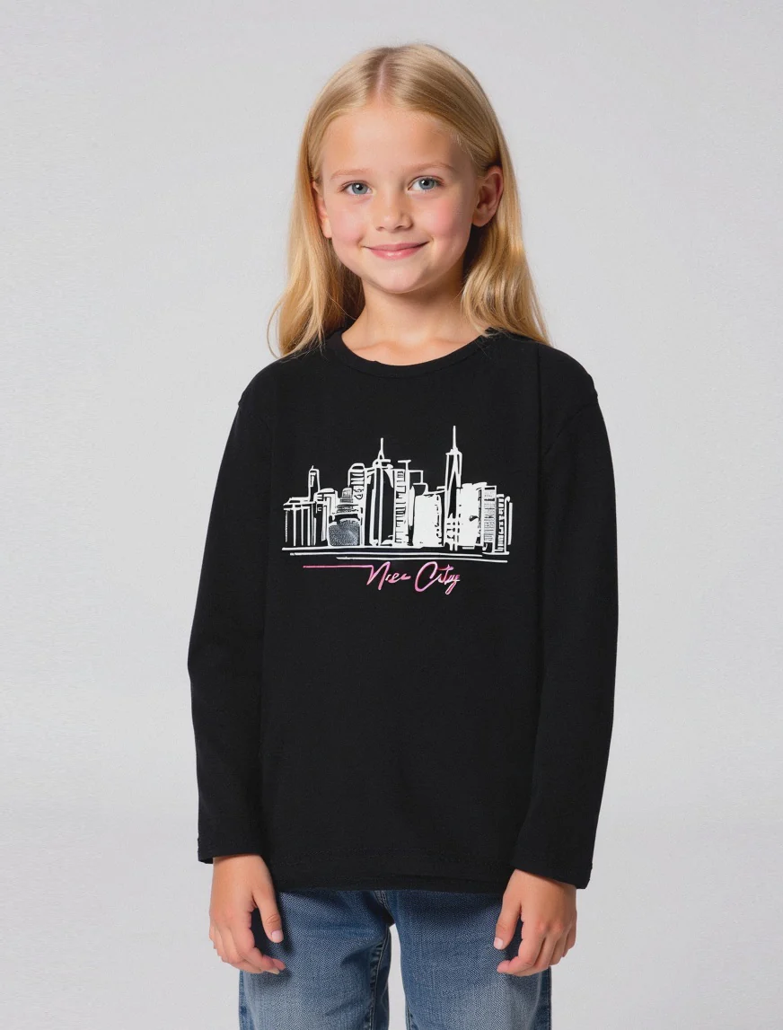 Maglia in cotone manica lunga. - Nero