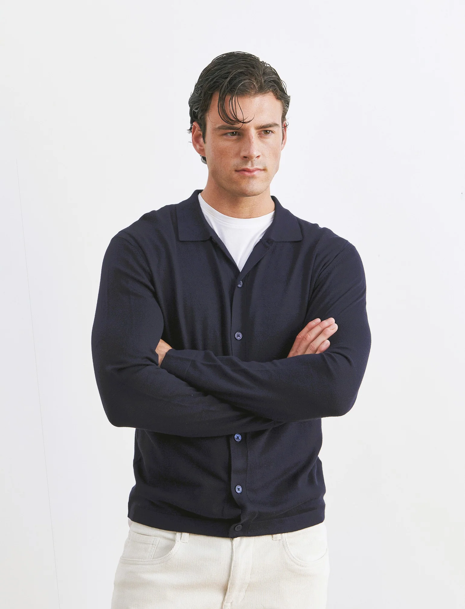MAGLIA IN MISTO VISCOSA MODELLO POLO CARDIGAN - Blu