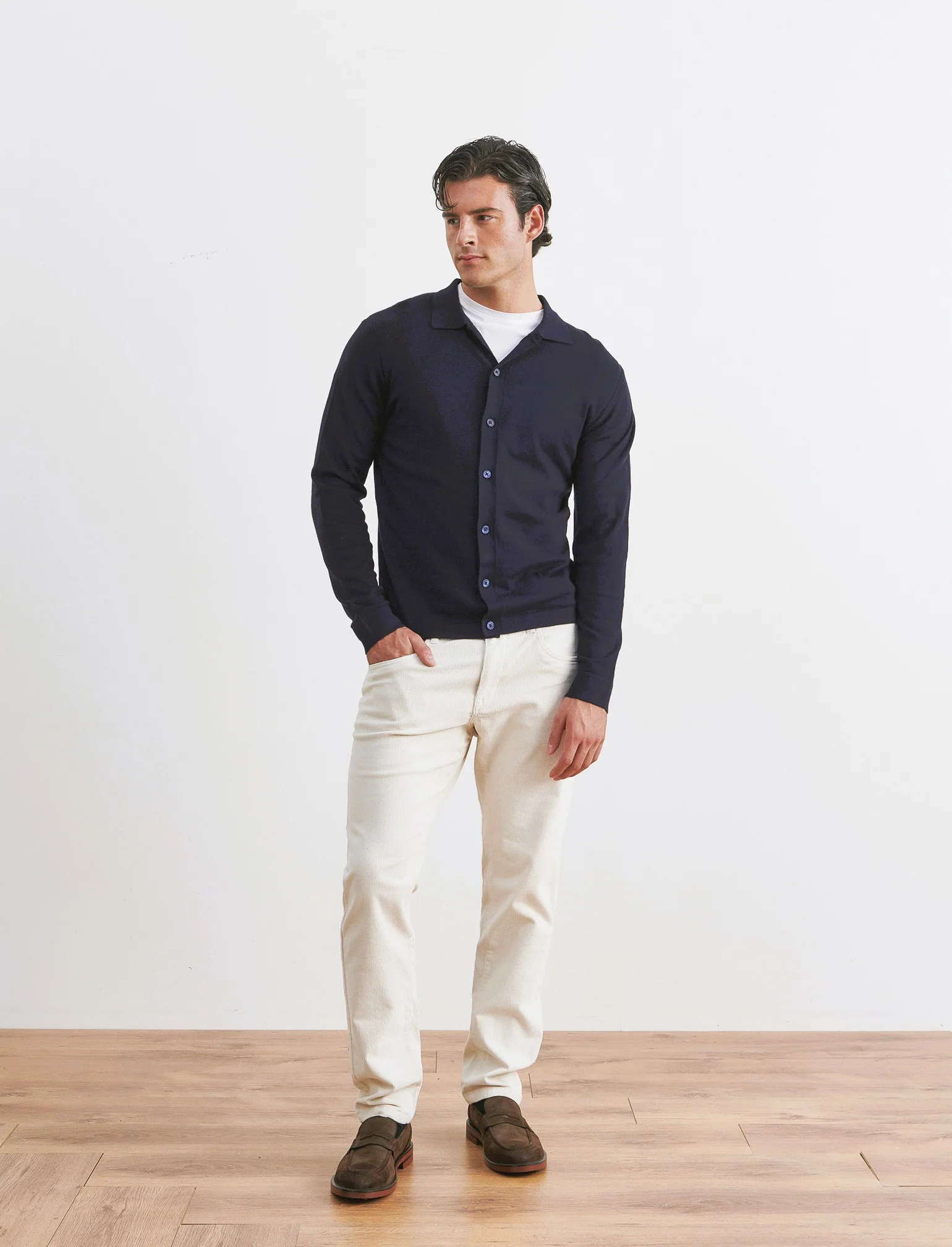 MAGLIA IN MISTO VISCOSA MODELLO POLO CARDIGAN - Blu - Image 2