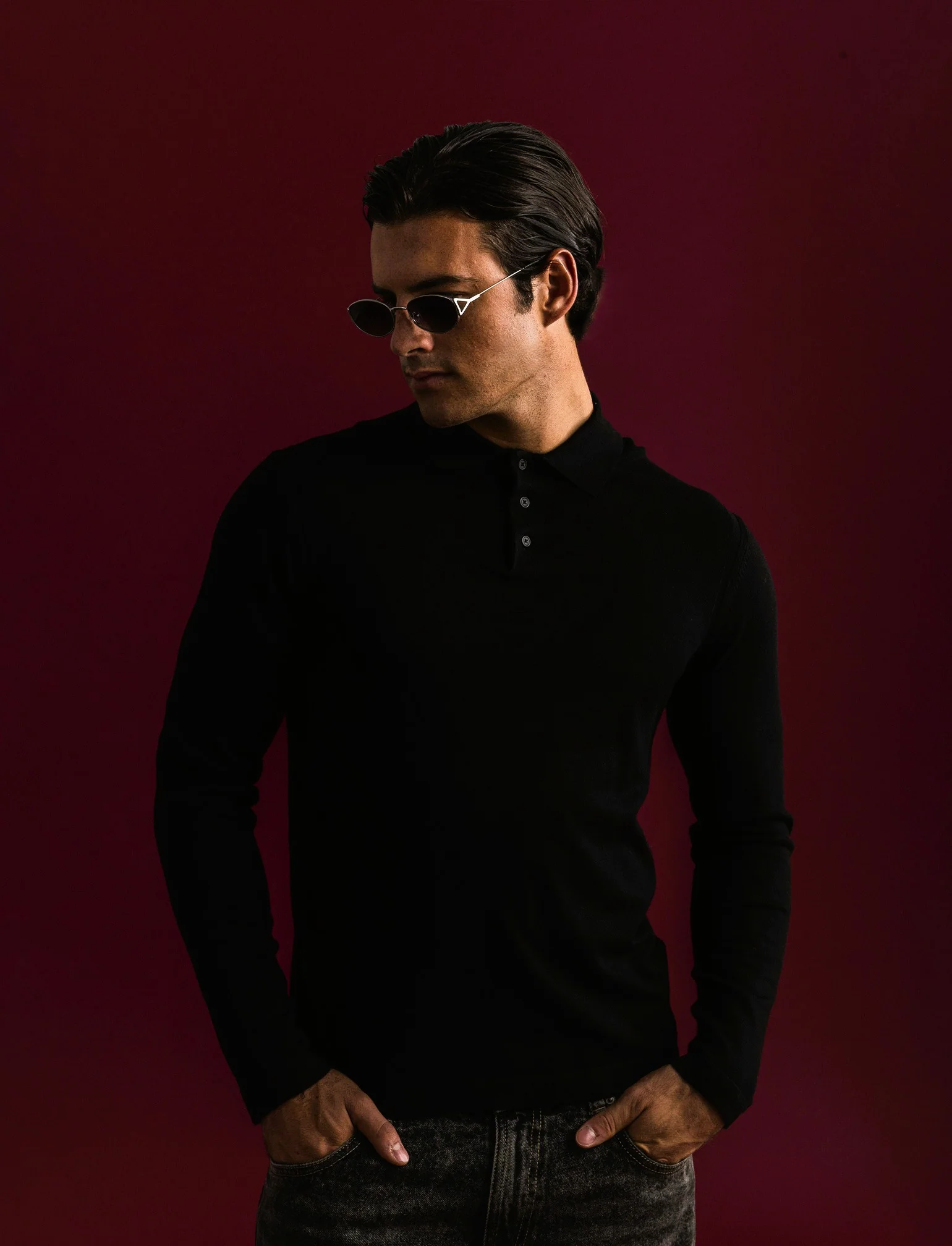 MAGLIA IN MISTO VISCOSA MODELLO POLO - Nero - Image 3