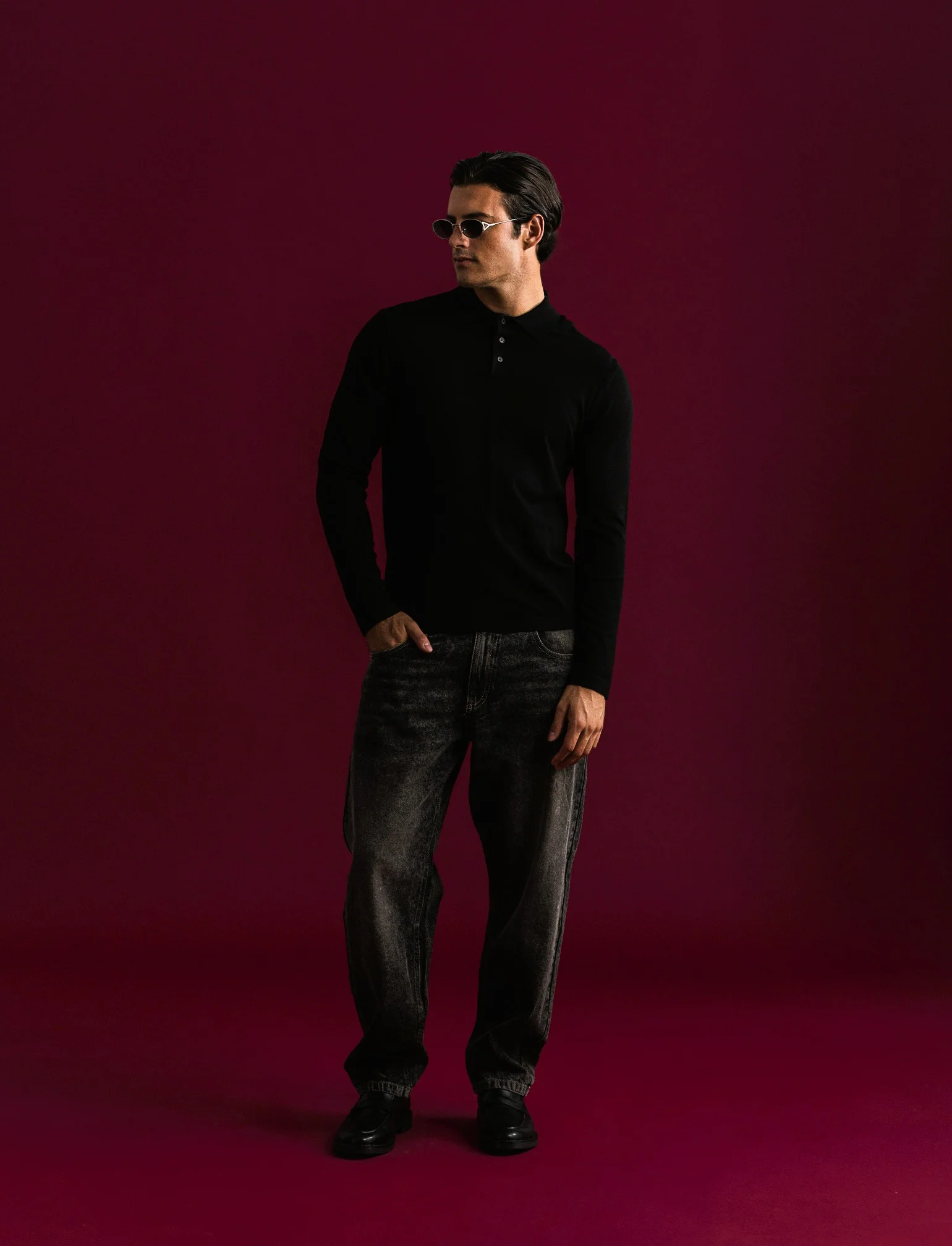 MAGLIA IN MISTO VISCOSA MODELLO POLO - Nero - Image 4