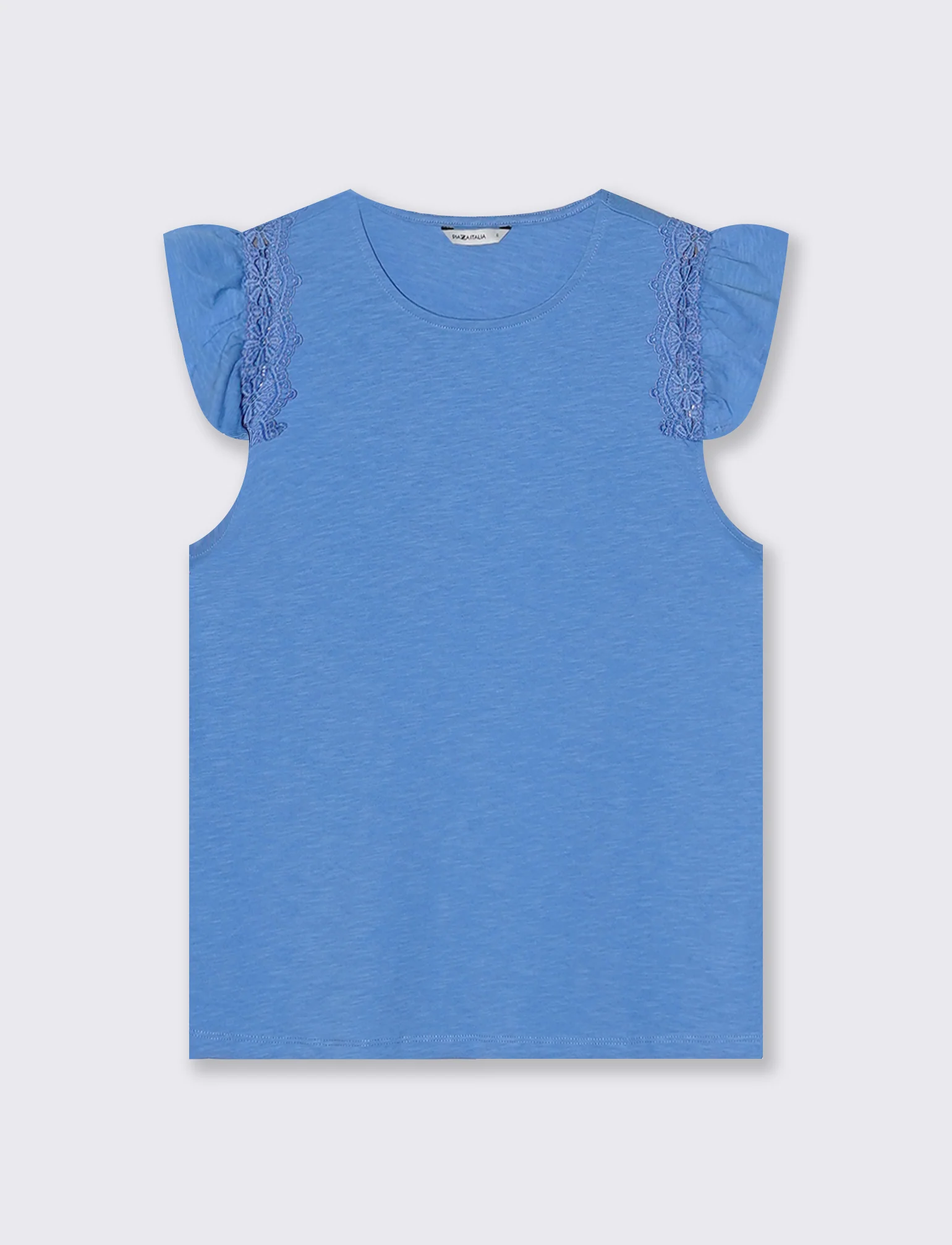 Maglia in pizzo con maniche ad aletta - Azzurro