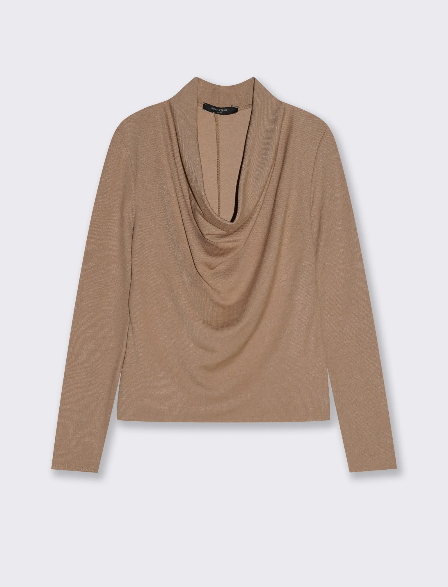Maglia in tessuto morbido con scollo drappeggiato - Cammello