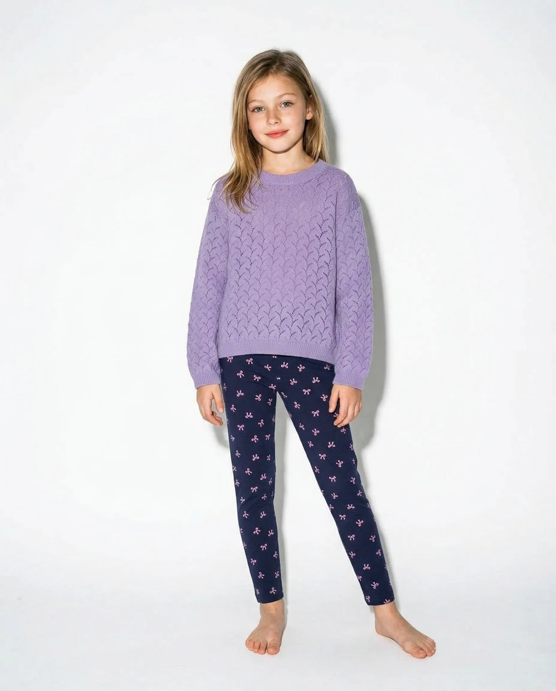 Maglia leggera in cotone traforato per bambina - Lilla