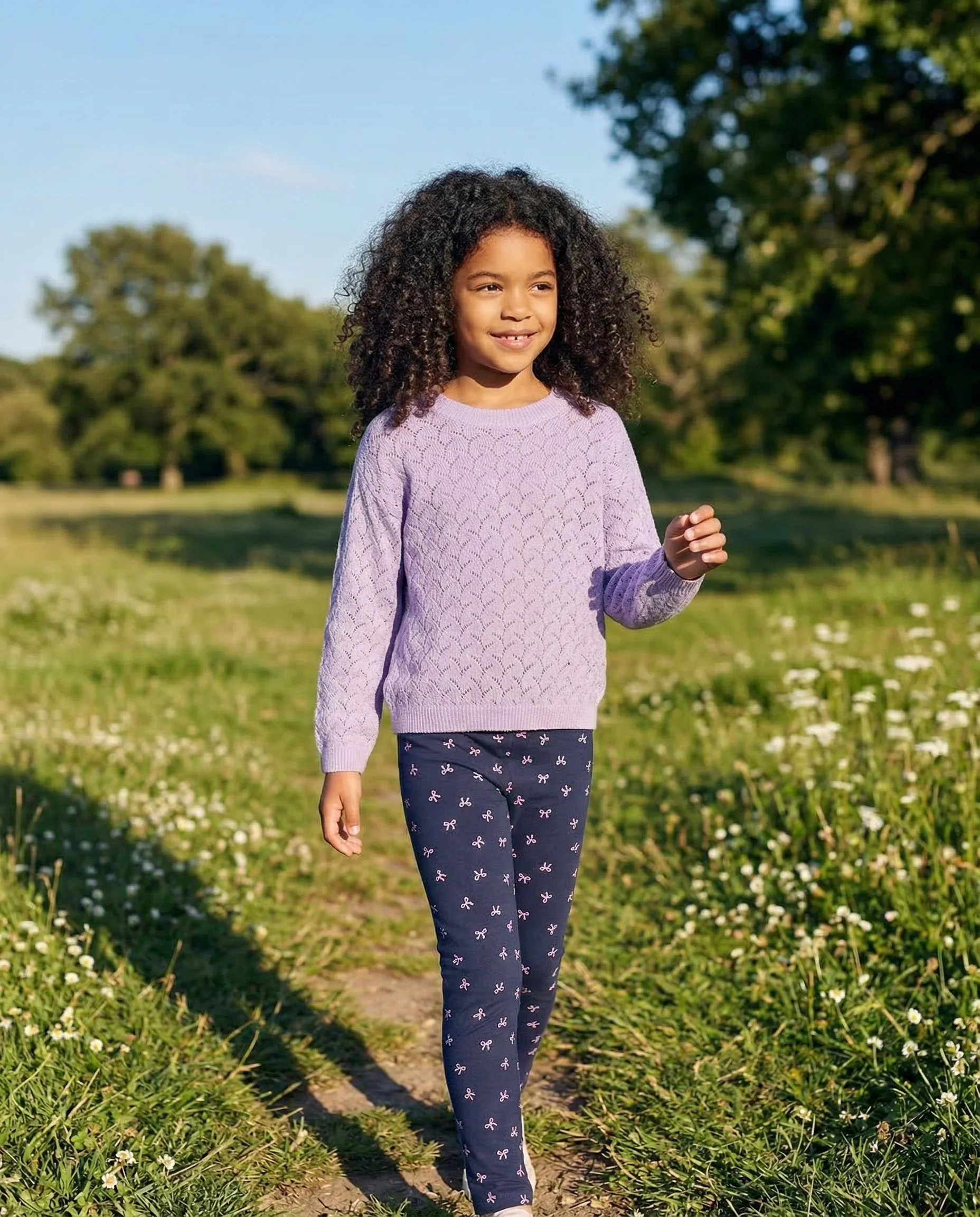 Maglia leggera in cotone traforato per bambina - Lilla - Image 3