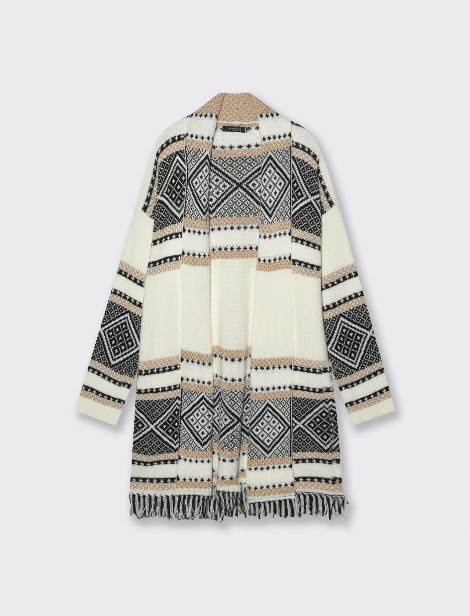 Maglia lunga jacquard modello spolverino - Bianco panna