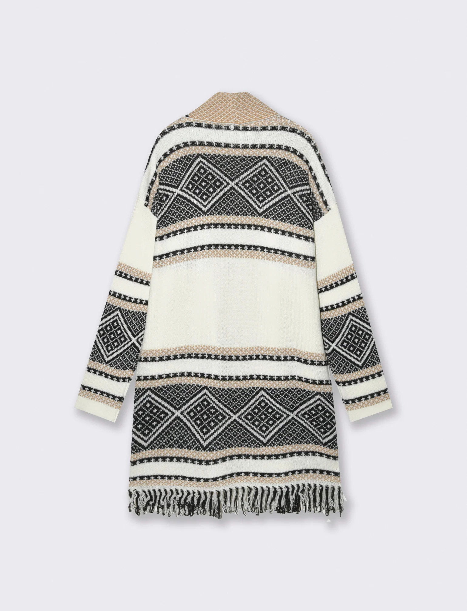 Maglia lunga jacquard modello spolverino - Bianco panna - Image 2