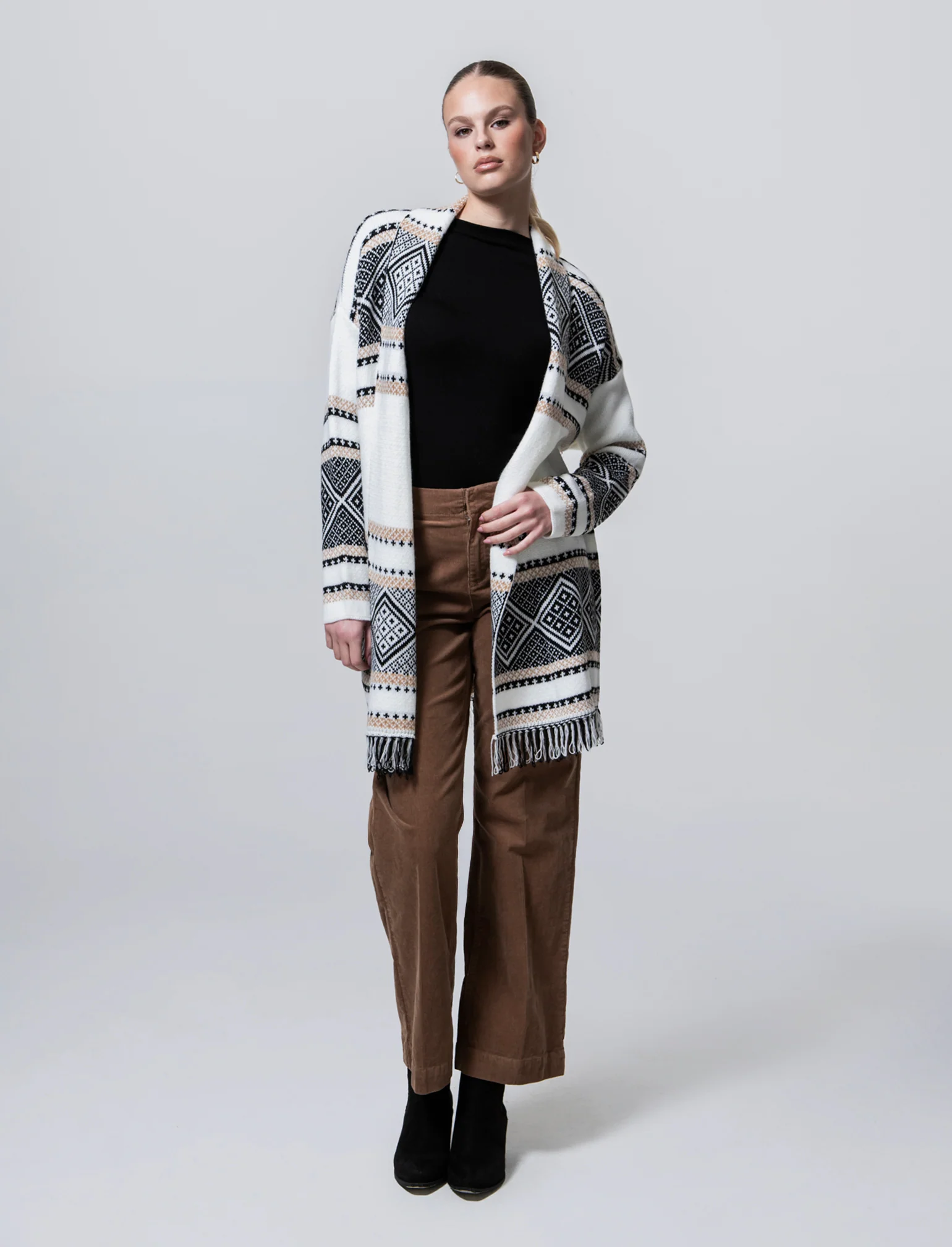 Maglia lunga jacquard modello spolverino - Bianco panna - Image 3