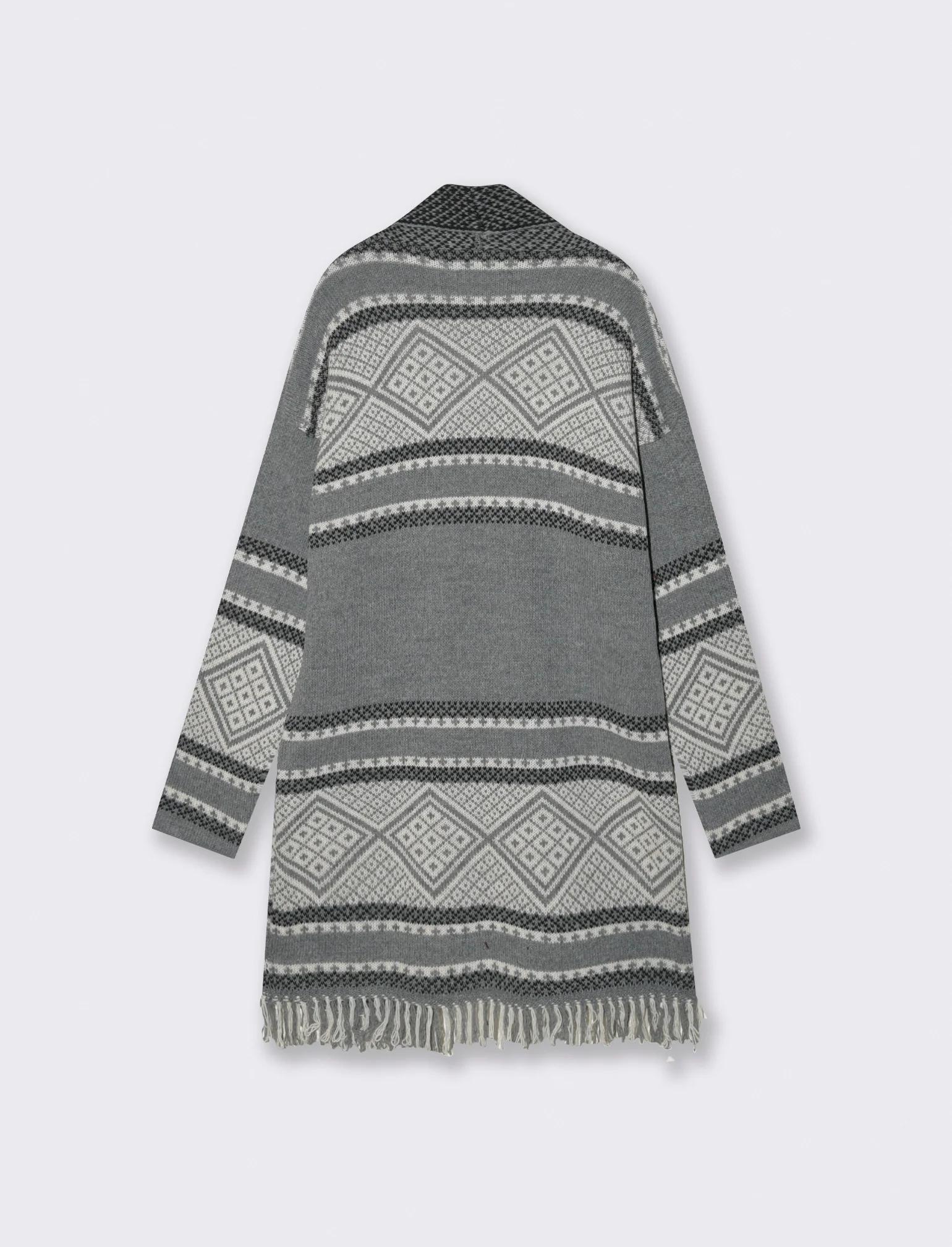 Maglia lunga jacquard modello spolverino - Grigio - Image 2