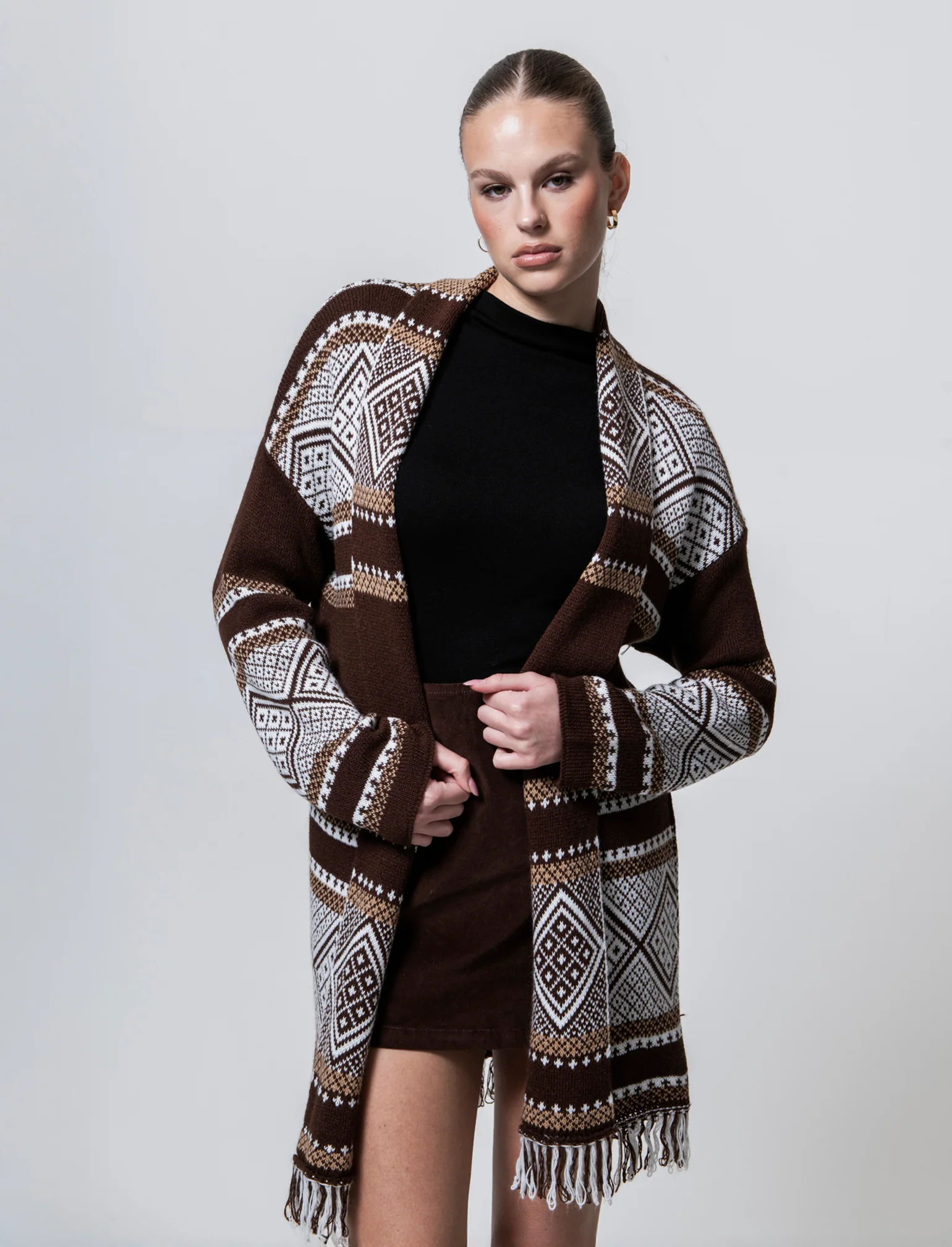 Maglia lunga jacquard modello spolverino - Moro - Image 3