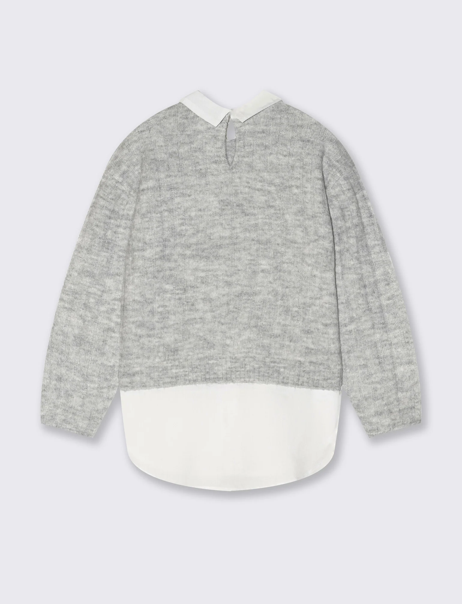 Maglia manica lunga con finta camicia - Grigio mel. - Image 2