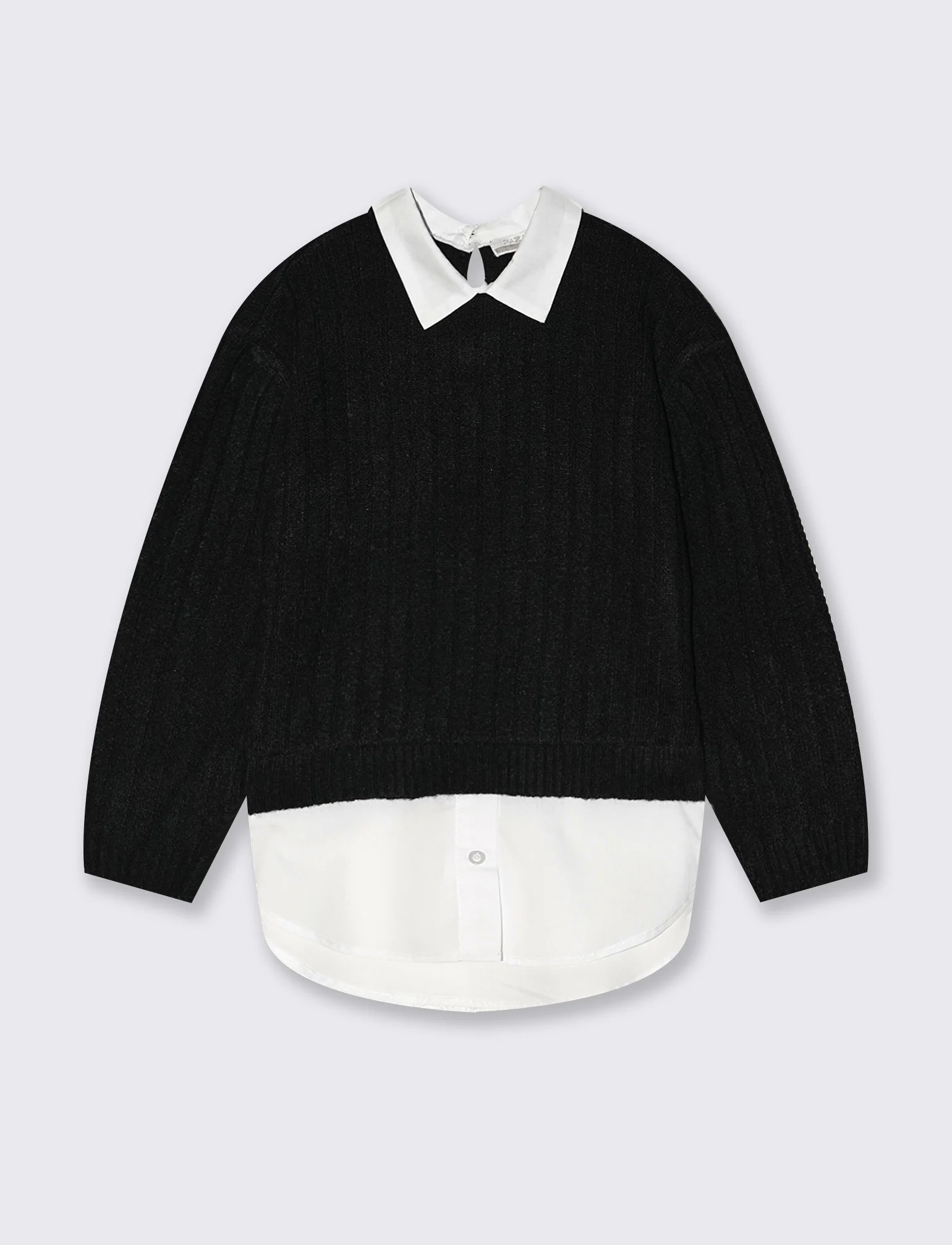 Maglia manica lunga con finta camicia - Nero
