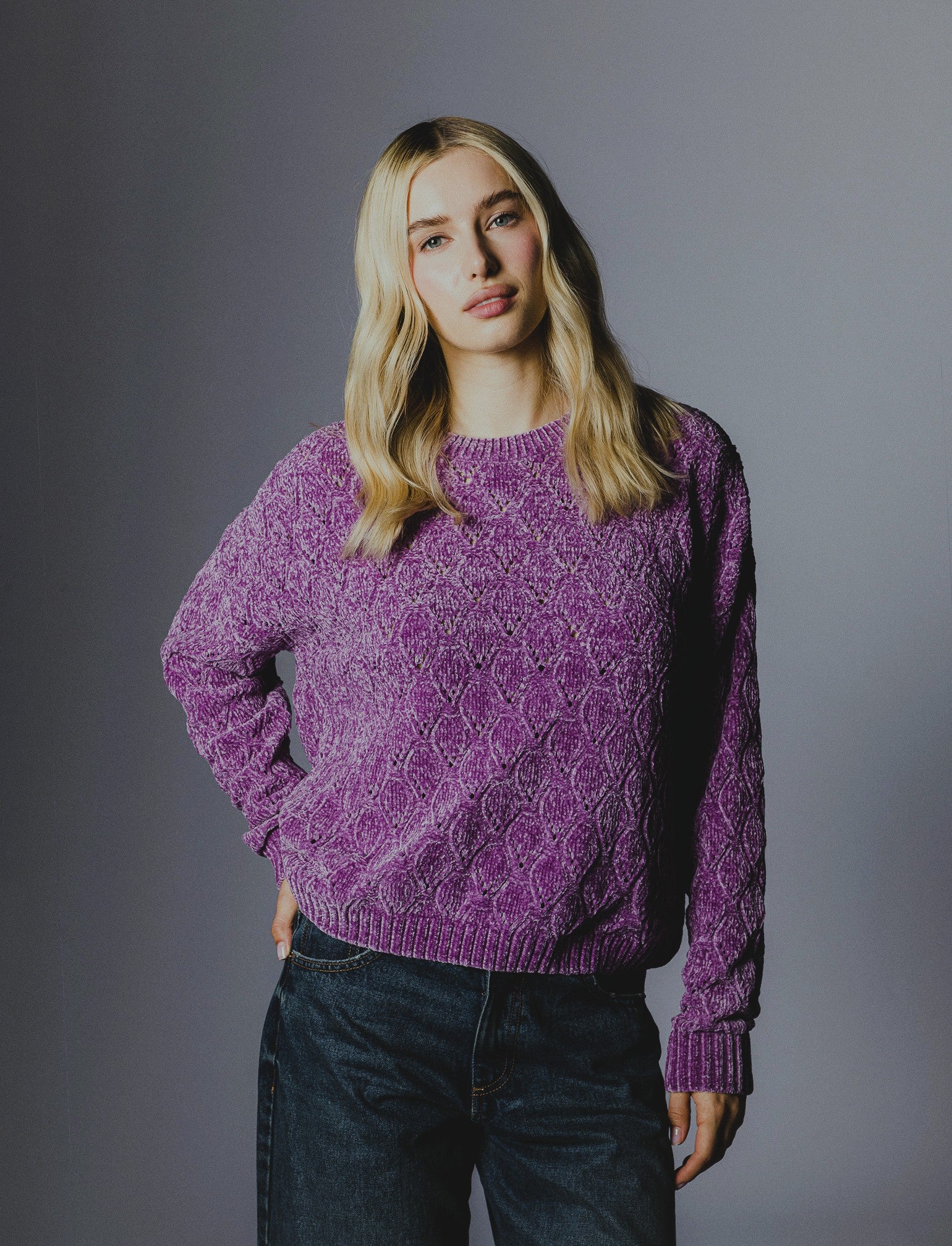 MAGLIA MANICA LUNGA CON INTARSI - Viola malva - Image 3