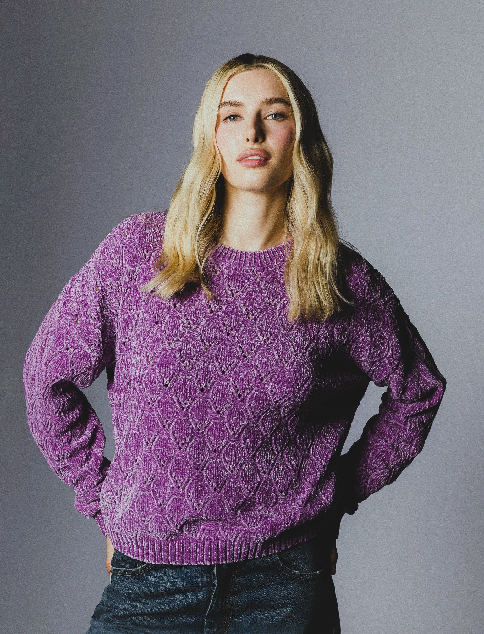 MAGLIA MANICA LUNGA CON INTARSI - Viola malva - Image 4