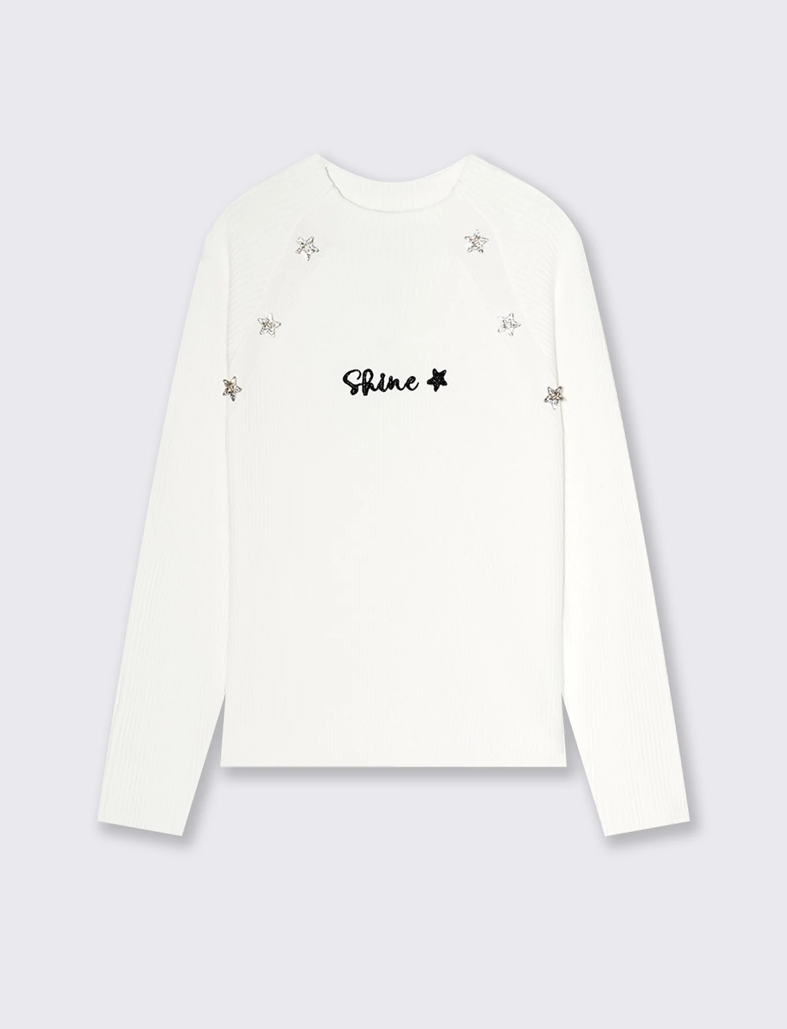 Maglia manica lunga con ricamo e bottoni - Bianco latte