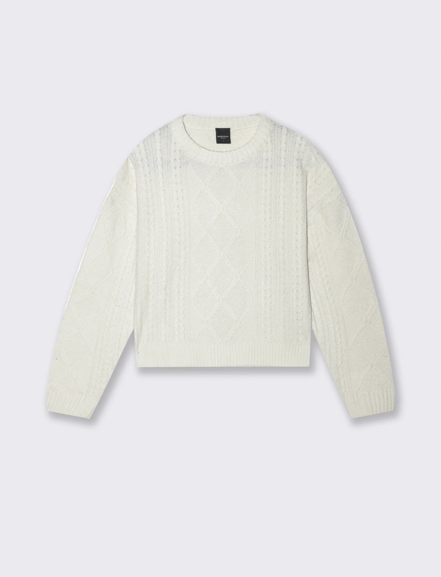 Maglia manica lunga girocollo crop con lavorazione a trecce - Avorio