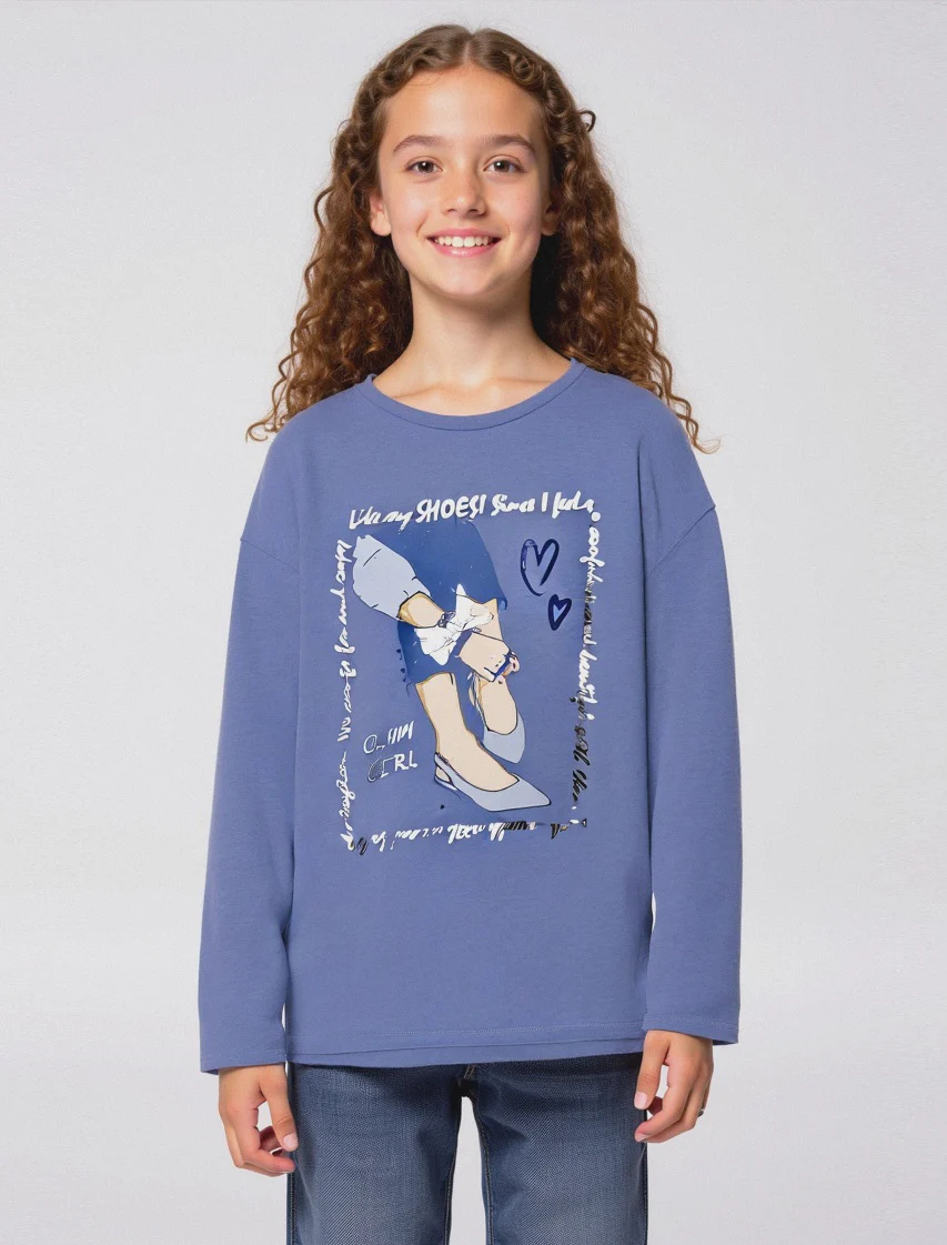 Maglia manica lunga in cotone. - Azzurro